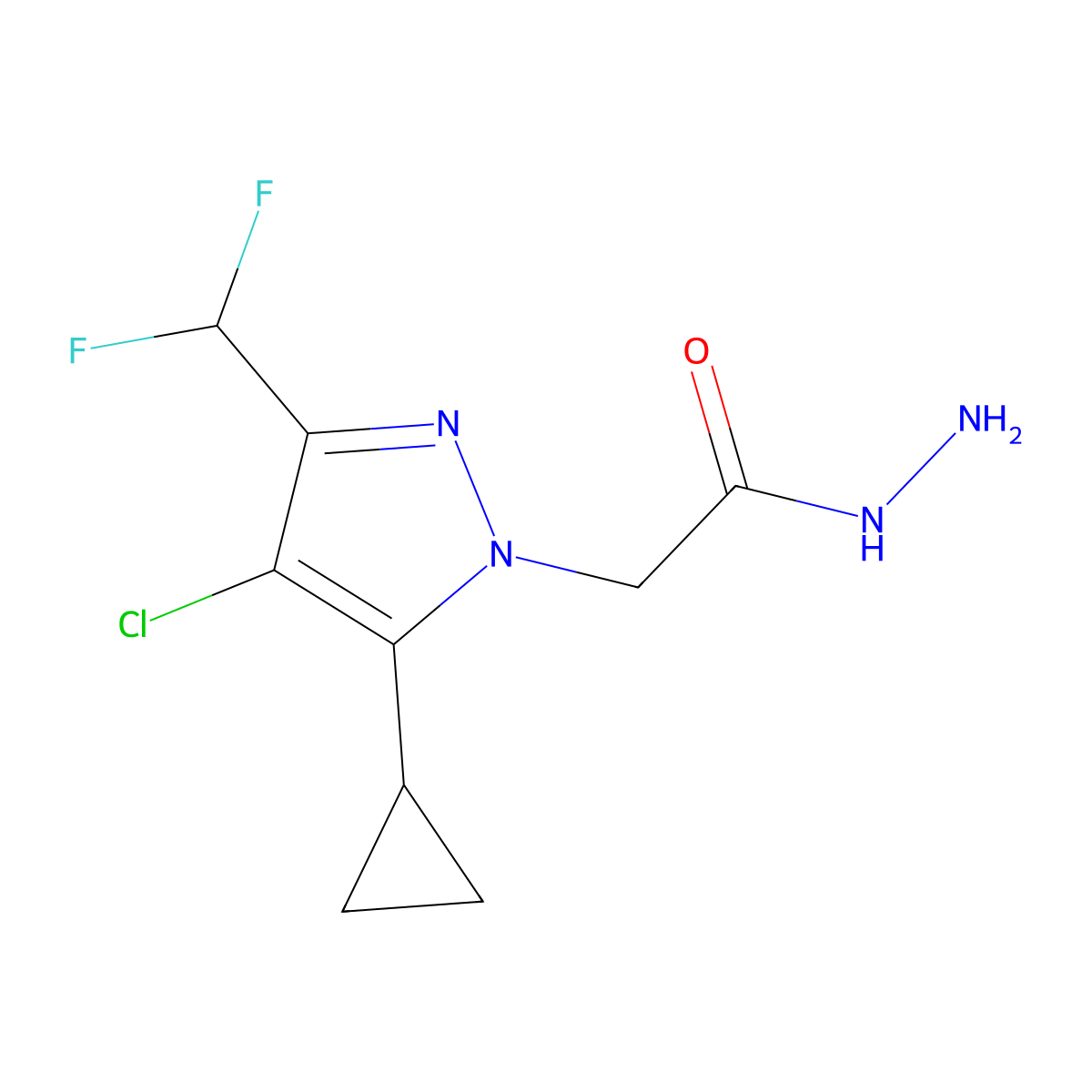 2-[4-chloro-5-cyclopropyl-3-(difluoromethyl)-1H-pyrazol-1-yl]acetohydrazide molecular structure, CAS 1004643-39-3