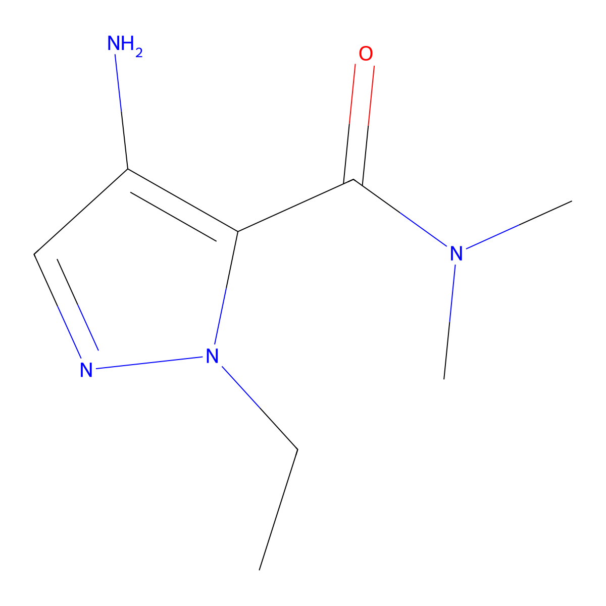 4-amino-1-ethyl-N,N-dimethyl-1H-pyrazole-5-carboxamide molecular structure, CAS 1004643-40-6
