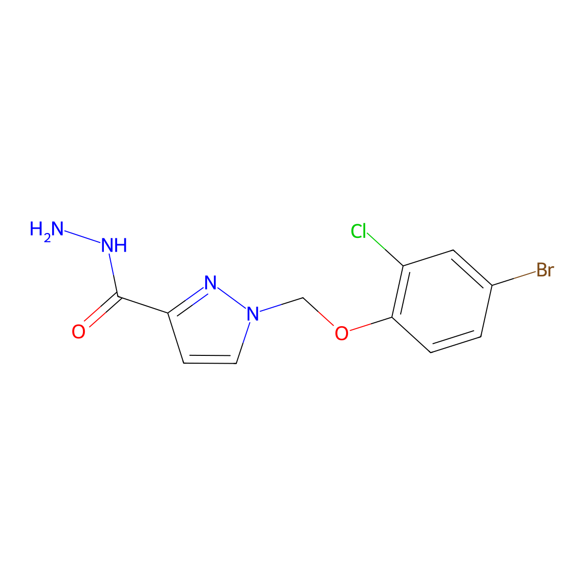 1-((4-Bromo-2-chlorophenoxy)methyl)-1H-pyrazole-3-carbohydrazide molecular structure, CAS 1004643-41-7
