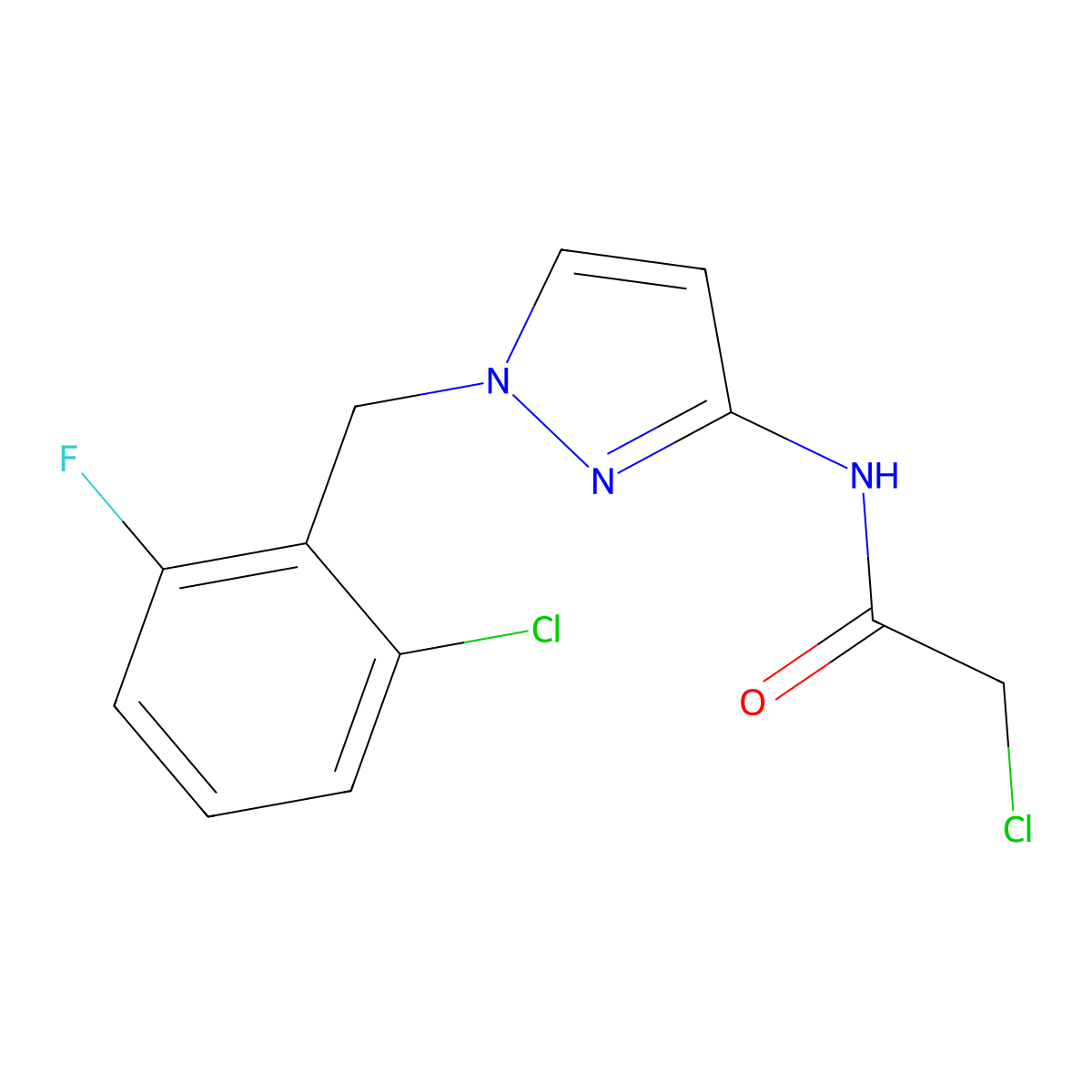 2-Chloro-N-(1-(2-chloro-6-fluorobenzyl)-1H-pyrazol-3-yl)acetamide molecular structure, CAS 1004643-43-9