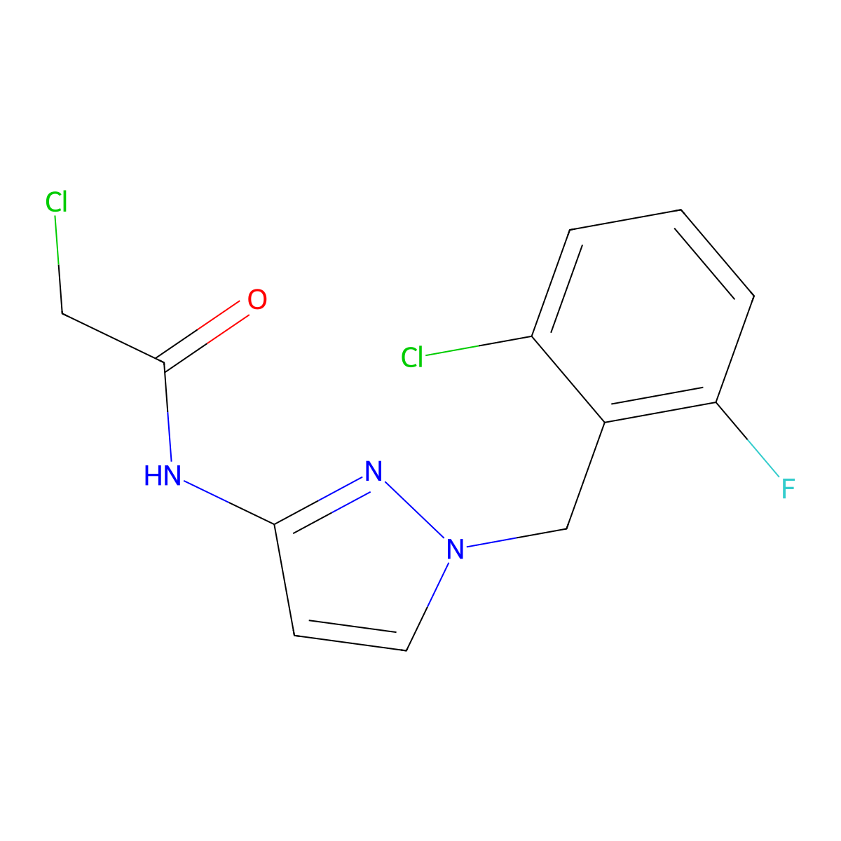 2-Chloro-N-(1-(2-chloro-6-fluorobenzyl)-1H-pyrazol-3-yl)acetamide molecular structure, CAS 1004643-43-9
