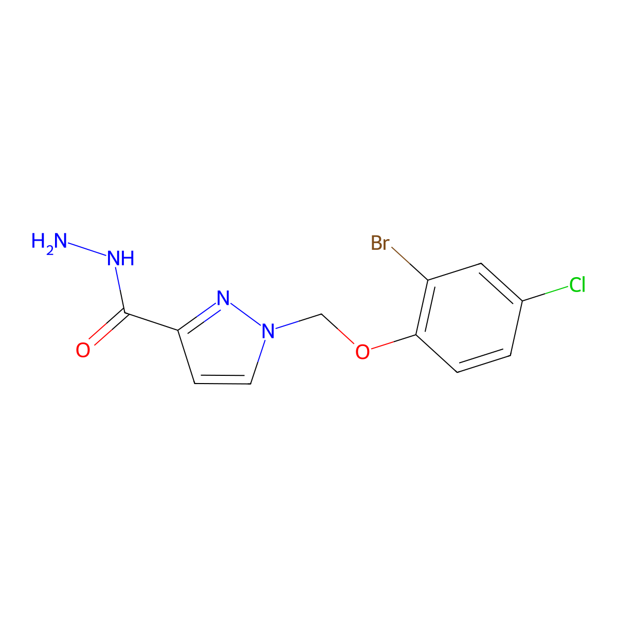 1-((2-Bromo-4-chlorophenoxy)methyl)-1H-pyrazole-3-carbohydrazide molecular structure, CAS 1004643-46-2