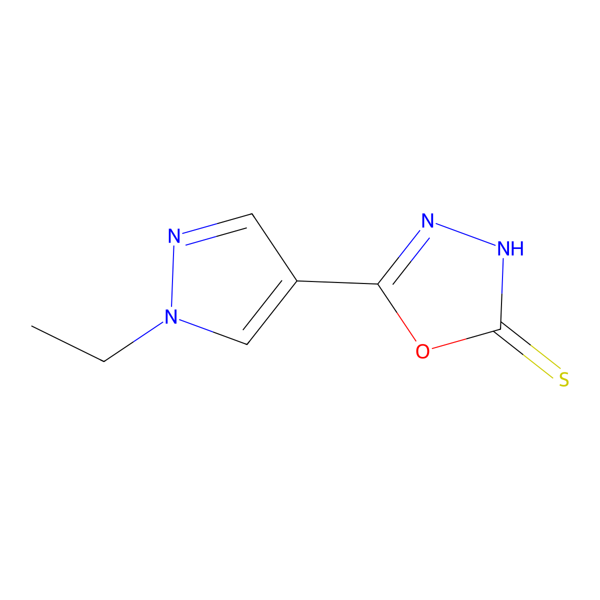 5-(1-ethyl-1H-pyrazol-4-yl)-1,3,4-oxadiazole-2-thiol molecular structure, CAS 1004643-47-3