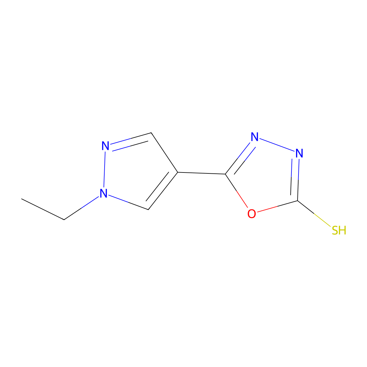 5-(1-ethyl-1H-pyrazol-4-yl)-1,3,4-oxadiazole-2-thiol molecular structure, CAS 1004643-47-3