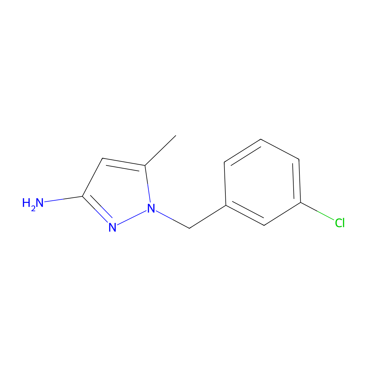 1-[(3-Chlorophenyl)methyl]-5-methyl-1H-pyrazol-3-amine molecular structure, CAS 1004643-48-4
