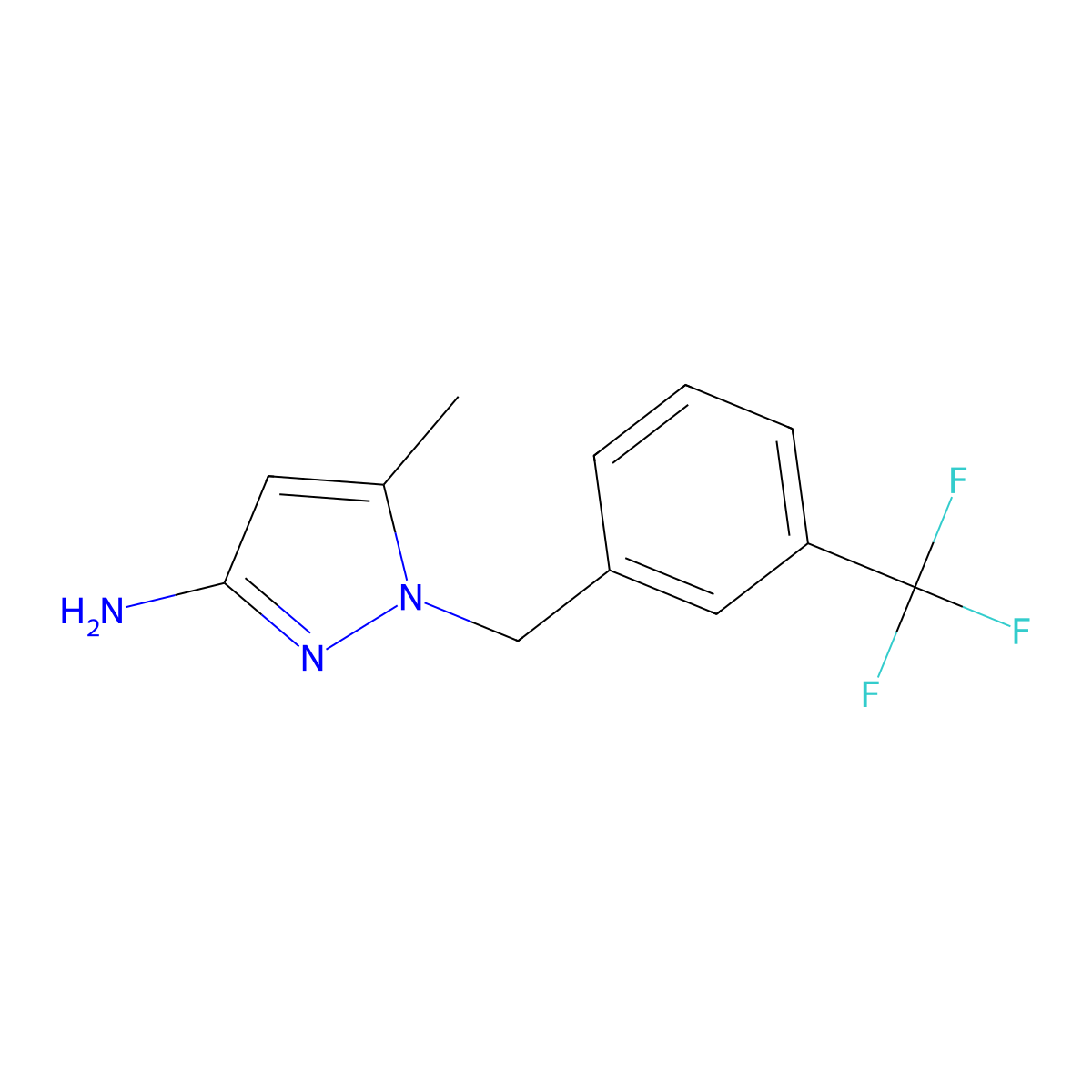 5-methyl-1-[3-(trifluoromethyl)benzyl]-1H-pyrazol-3-amine molecular structure, CAS 1004643-49-5