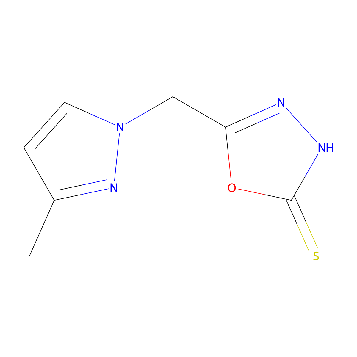 5-[(3-methyl-1H-pyrazol-1-yl)methyl]-1,3,4-oxadiazole-2-thiol molecular structure, CAS 1004643-57-5