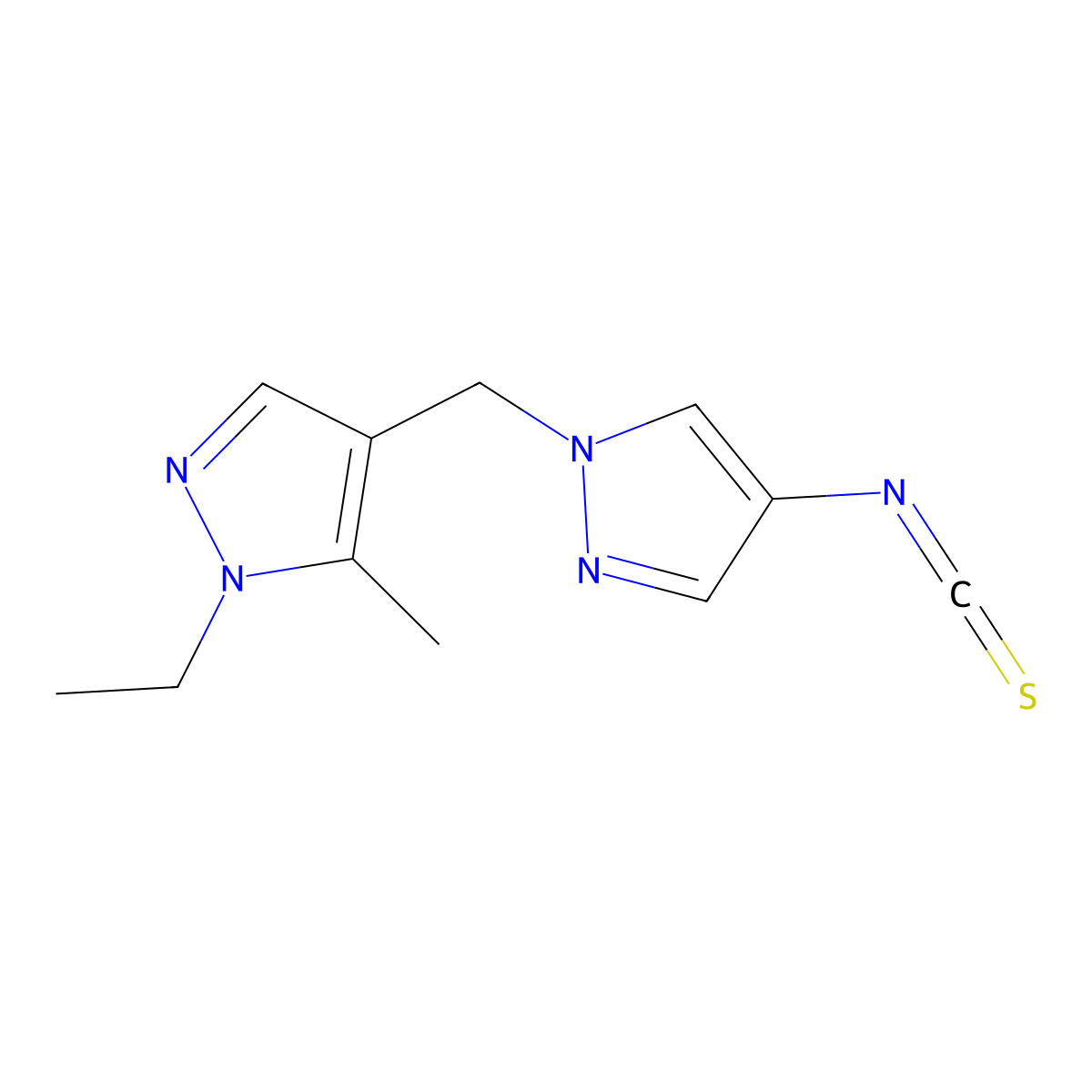 1-Ethyl-4-(4-isothiocyanato-pyrazol-1-ylmethyl)-5-methyl-1H-pyrazole molecular structure, CAS 1004643-58-6