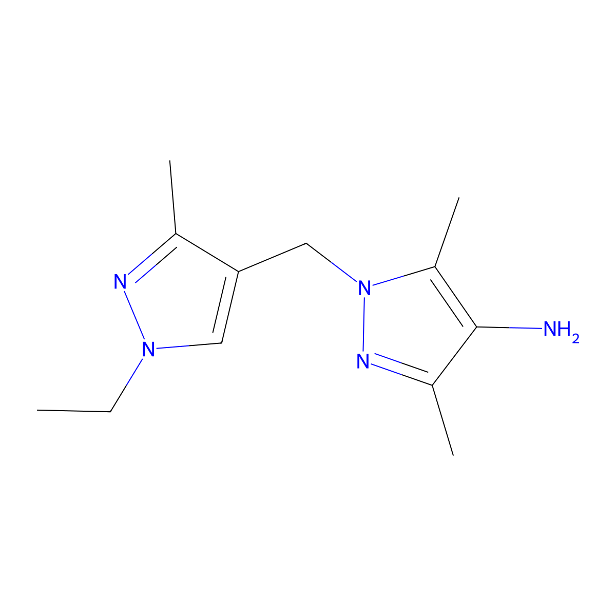 1-((1-Ethyl-3-methyl-1H-pyrazol-4-yl)methyl)-3,5-dimethyl-1H-pyrazol-4-amine molecular structure, CAS 1004643-60-0