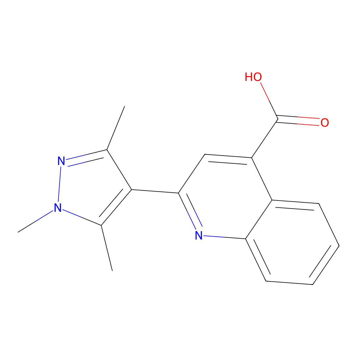 2-(1,3,5-trimethyl-1H-pyrazol-4-yl)quinoline-4-carboxylic acid molecular structure, CAS 1004643-71-3