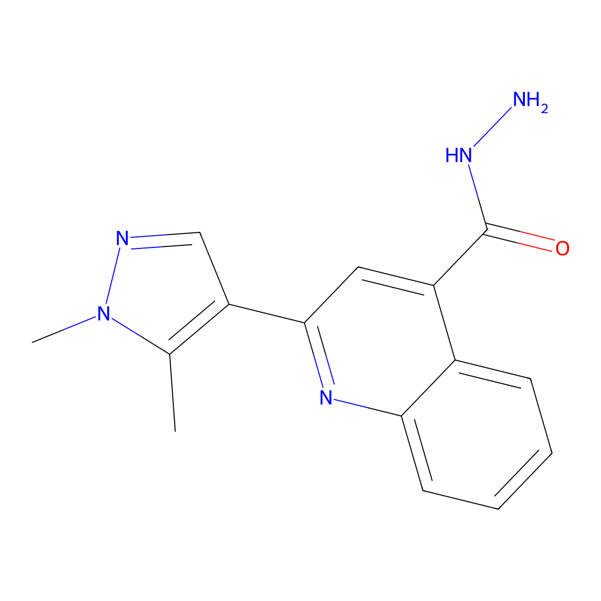 2-(1,5-dimethyl-1H-pyrazol-4-yl)quinoline-4-carbohydrazide molecular structure, CAS 1004643-74-6