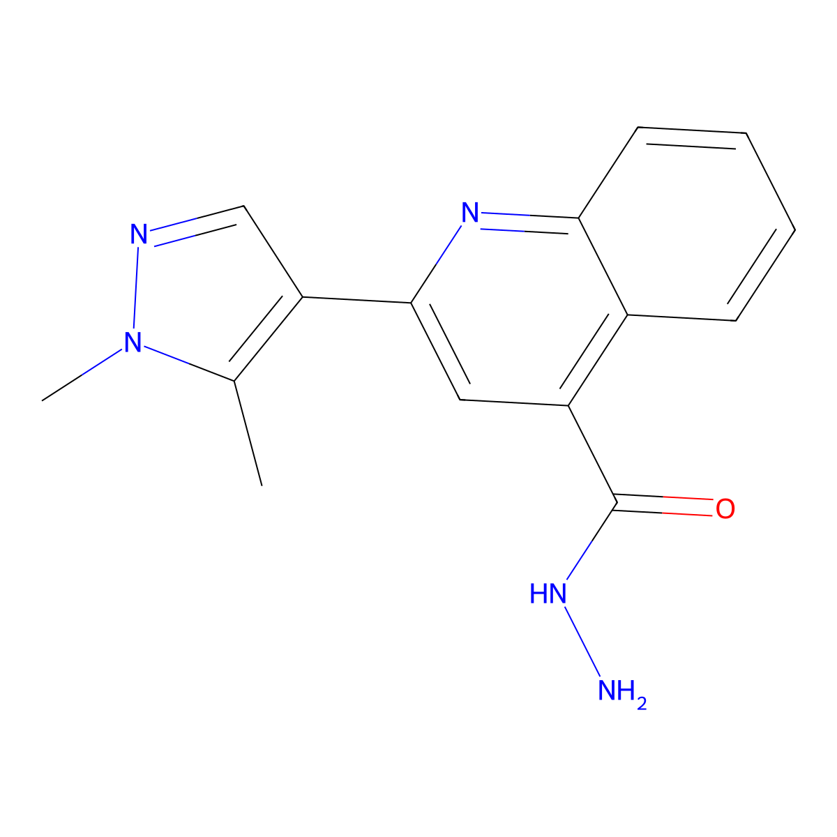 2-(1,5-dimethyl-1H-pyrazol-4-yl)quinoline-4-carbohydrazide molecular structure, CAS 1004643-74-6