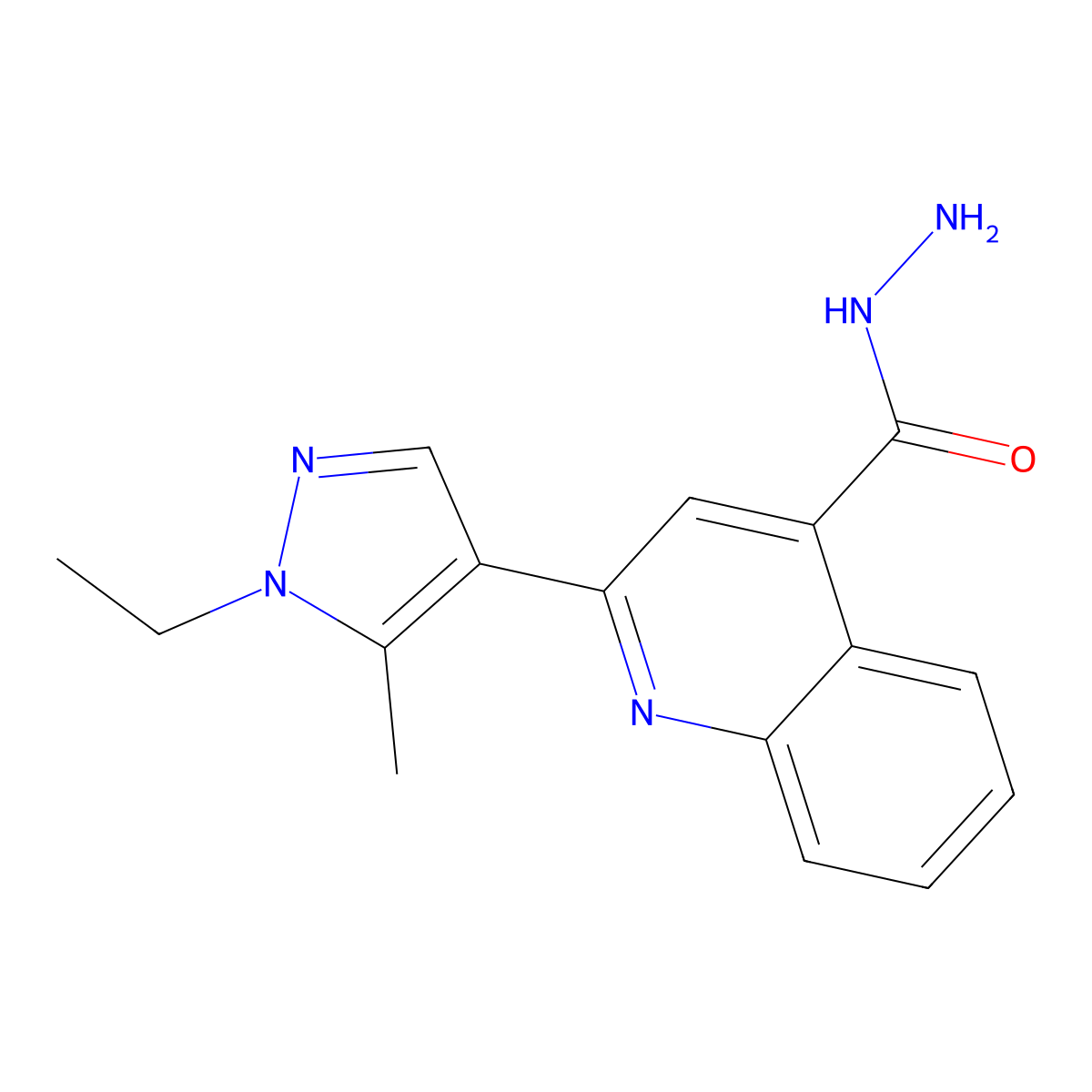 2-(1-ethyl-5-methyl-1H-pyrazol-4-yl)quinoline-4-carbohydrazide molecular structure, CAS 1004643-76-8