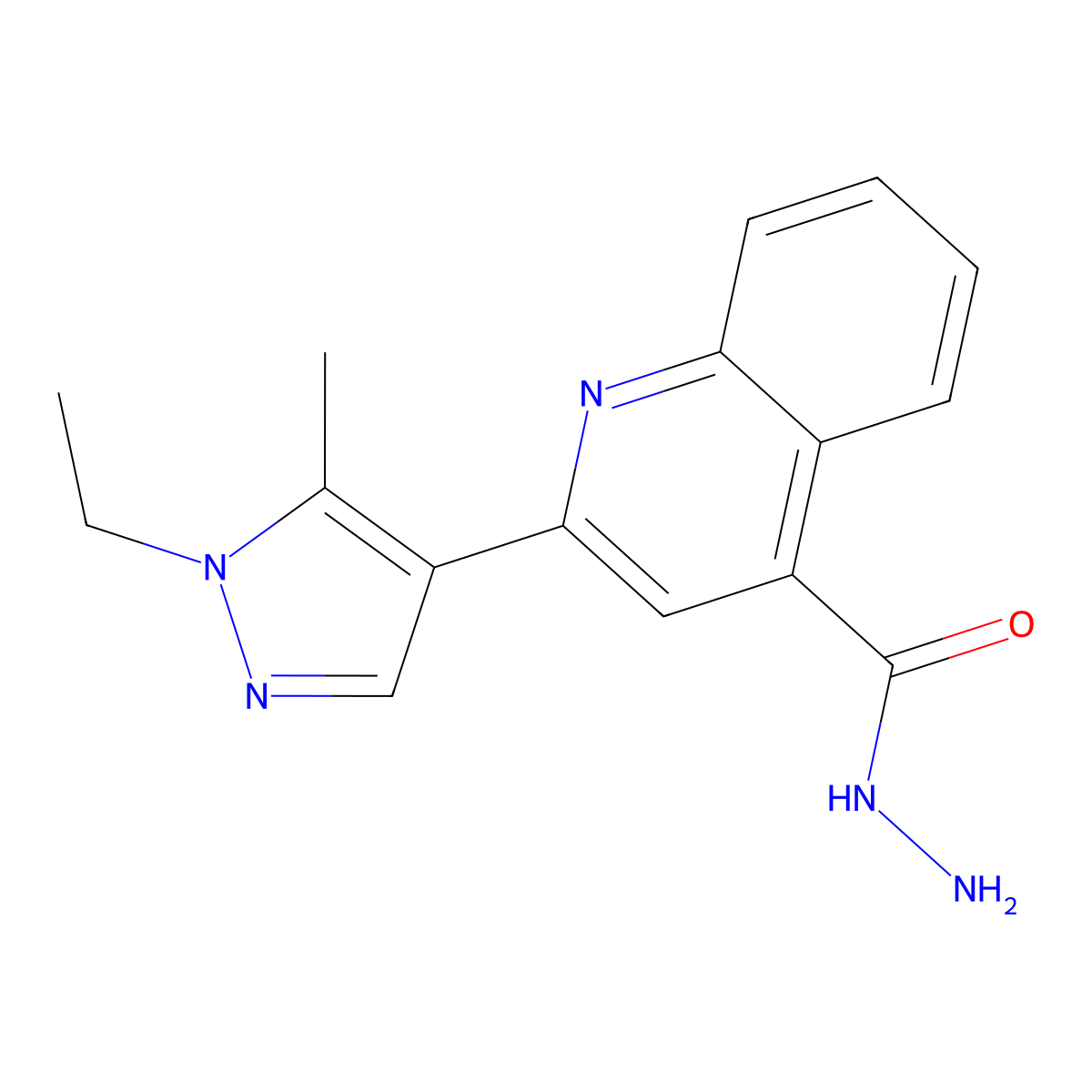 2-(1-ethyl-5-methyl-1H-pyrazol-4-yl)quinoline-4-carbohydrazide molecular structure, CAS 1004643-76-8