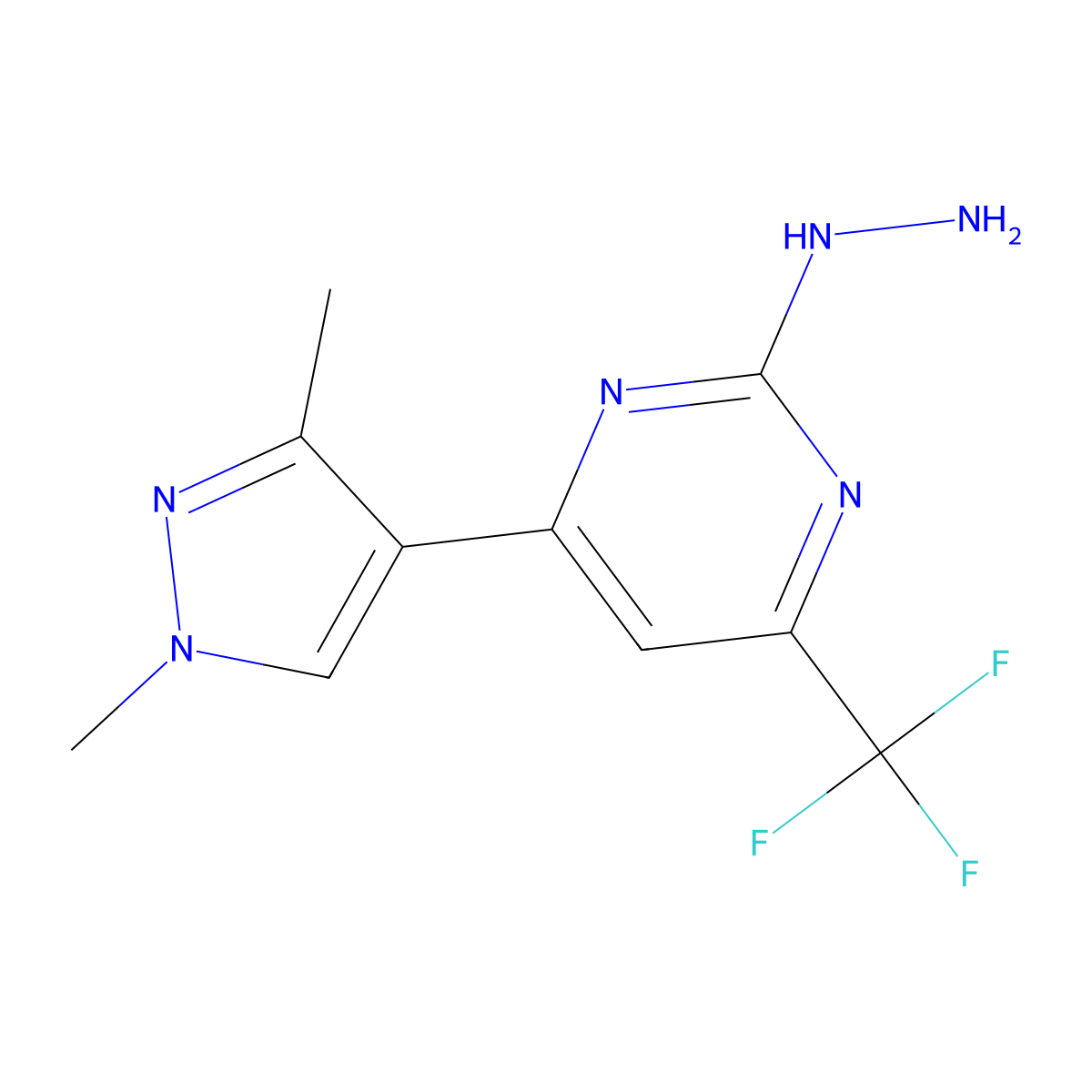 4-(1,3-dimethyl-1H-pyrazol-4-yl)-2-hydrazinyl-6-(trifluoromethyl)pyrimidine molecular structure, CAS 1004644-03-4