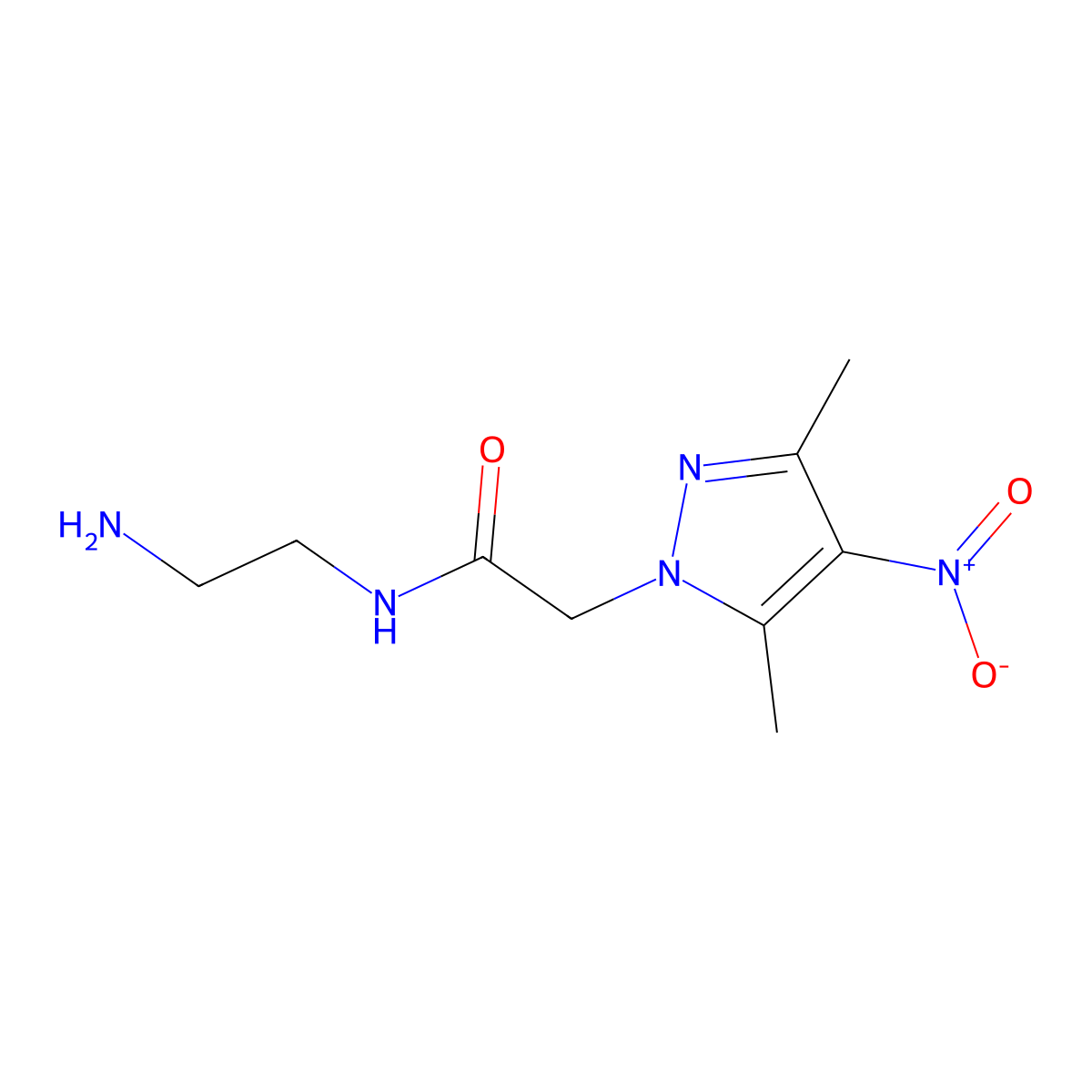 N-(2-aminoethyl)-2-(3,5-dimethyl-4-nitro-1H-pyrazol-1-yl)acetamide molecular structure, CAS 1004644-08-9