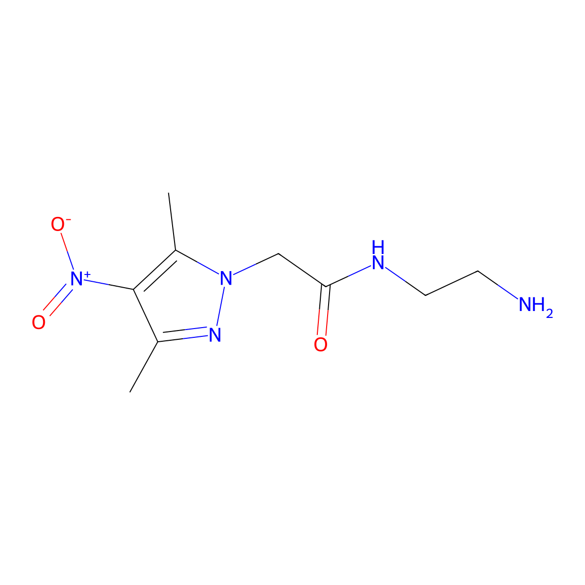 N-(2-aminoethyl)-2-(3,5-dimethyl-4-nitro-1H-pyrazol-1-yl)acetamide molecular structure, CAS 1004644-08-9