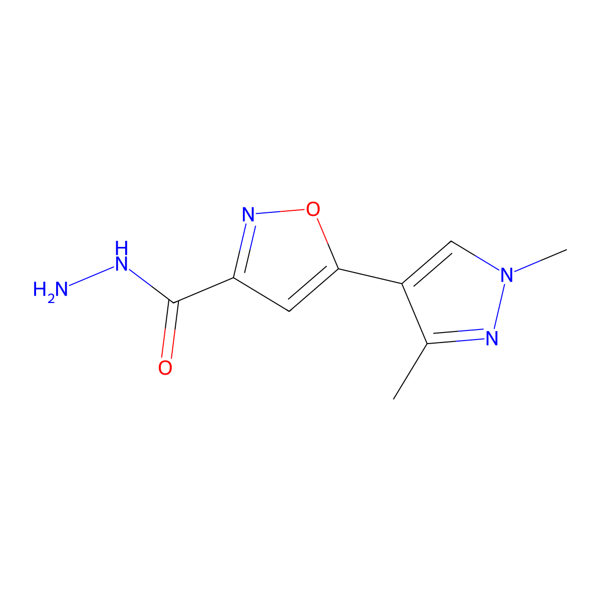 5-(1,3-Dimethyl-1H-pyrazol-4-yl)isoxazole-3-carbohydrazide molecular structure, CAS 1004644-09-0