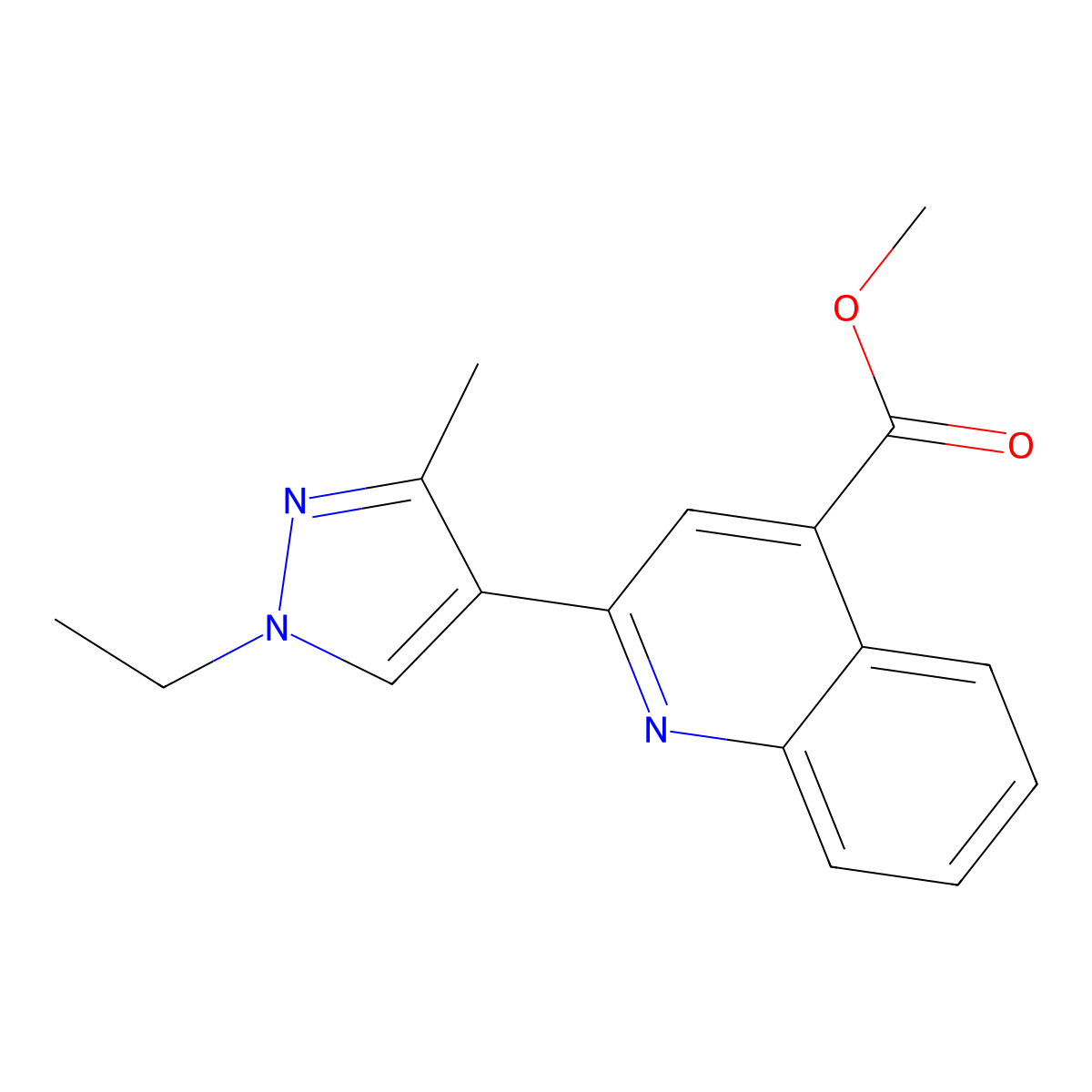 methyl 2-(1-ethyl-3-methyl-1H-pyrazol-4-yl)quinoline-4-carboxylate molecular structure, CAS 1004644-10-3