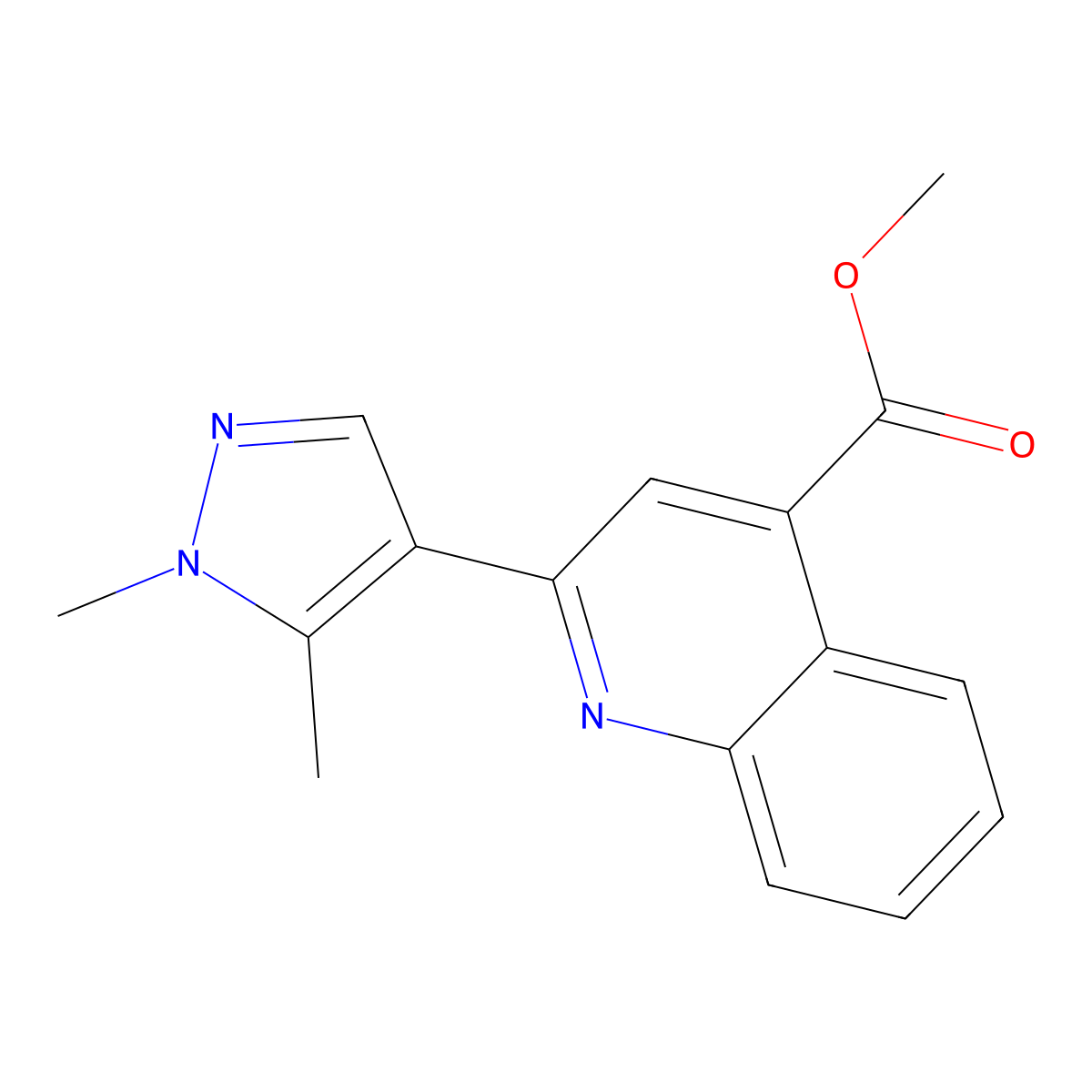 methyl 2-(1,5-dimethyl-1H-pyrazol-4-yl)quinoline-4-carboxylate molecular structure, CAS 1004644-17-0