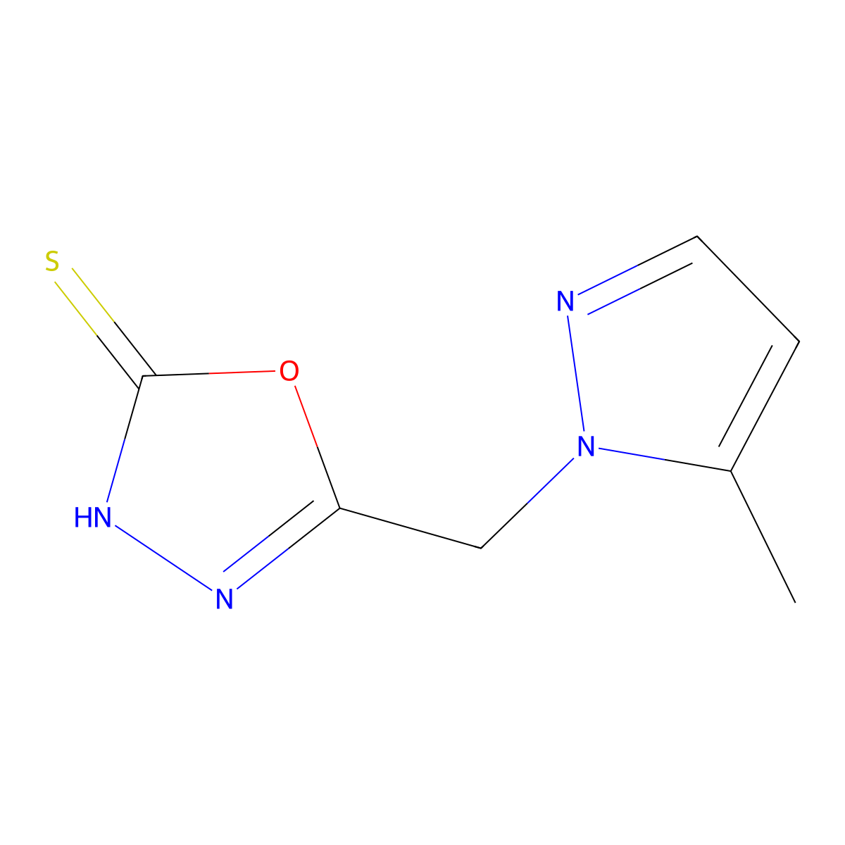 5-[(5-methyl-1H-pyrazol-1-yl)methyl]-1,3,4-oxadiazole-2-thiol molecular structure, CAS 1004644-22-7