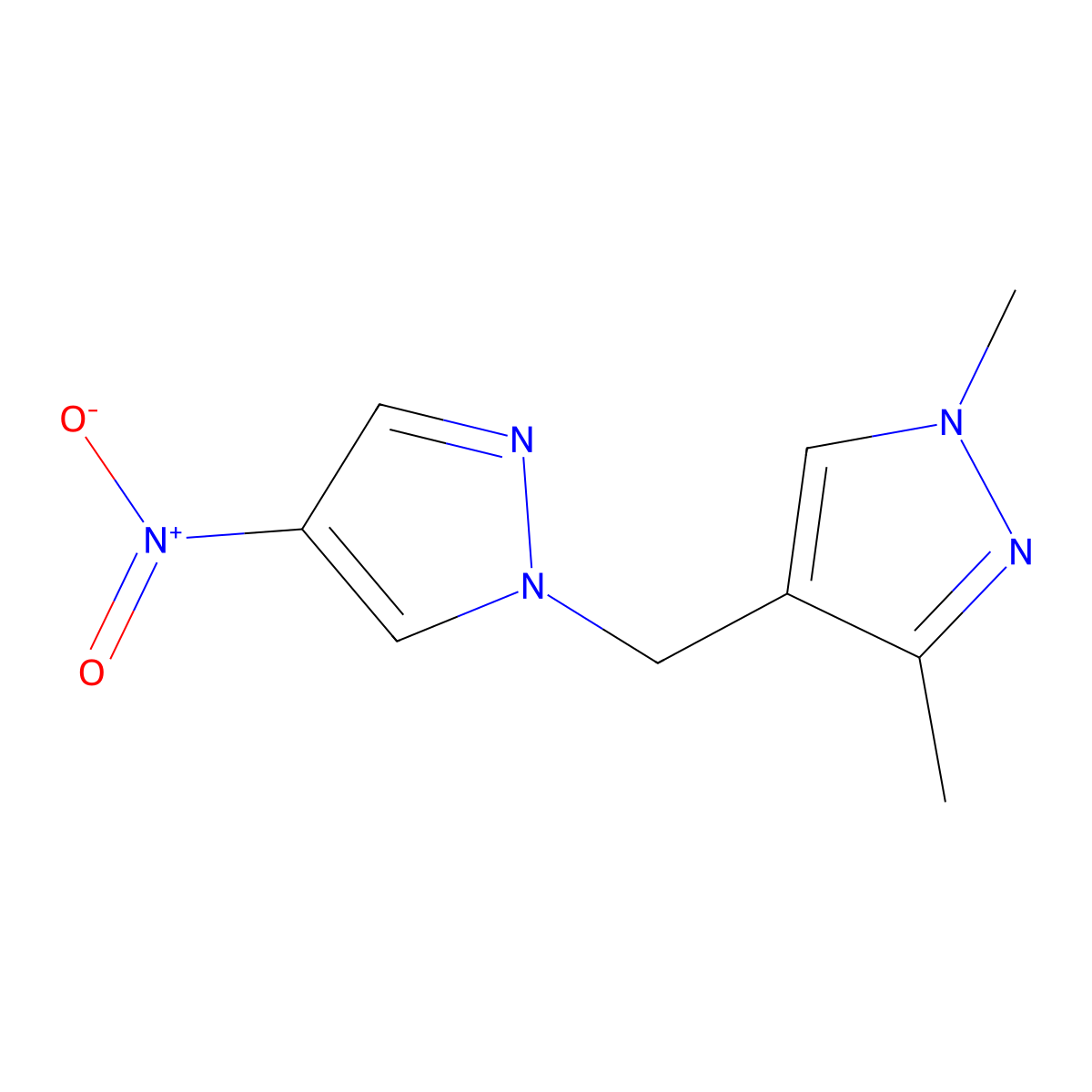 1,3-Dimethyl-4-(4-nitro-pyrazol-1-ylmethyl)-1H-pyrazole molecular structure, CAS 1004644-28-3