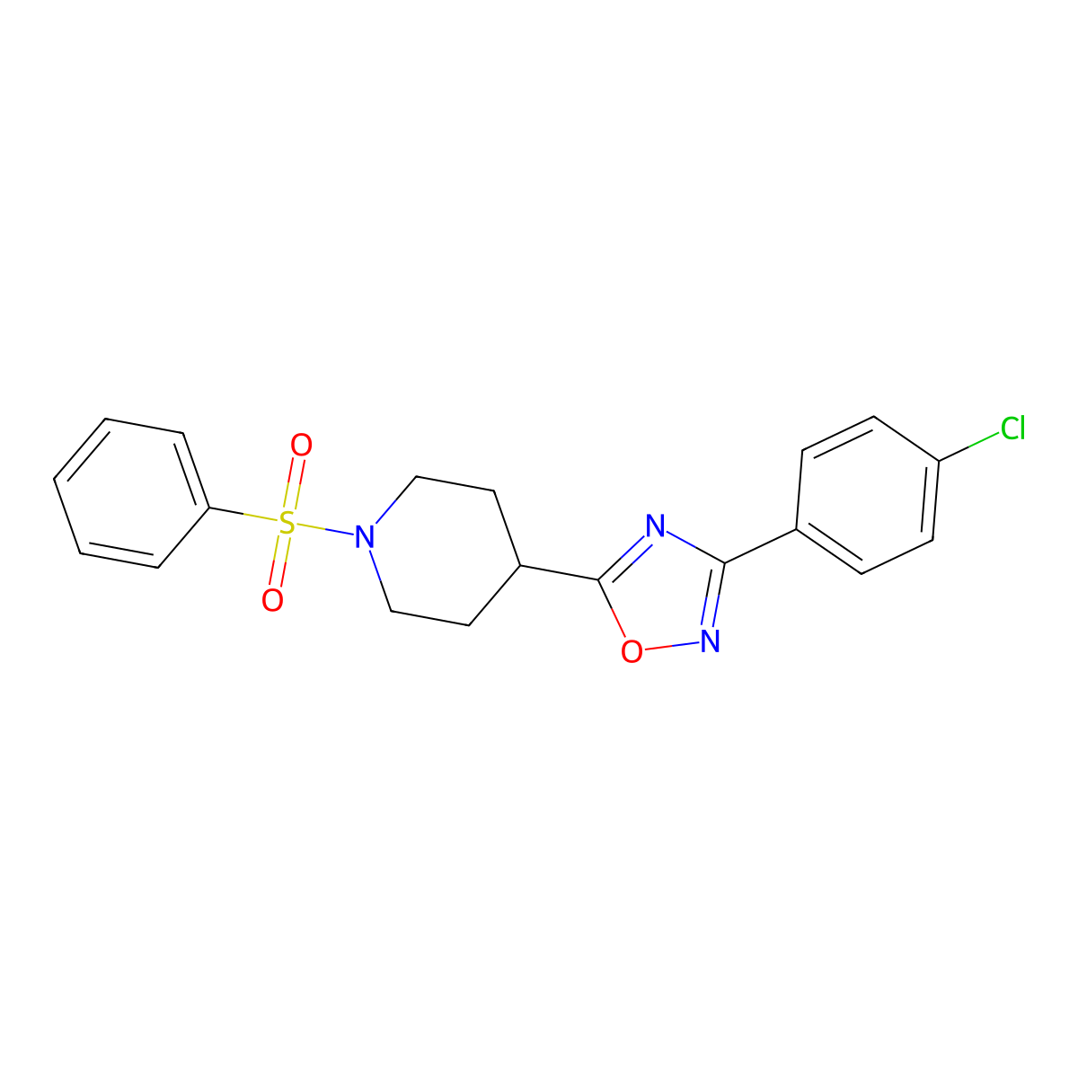 3-(4-Chlorophenyl)-5-(1-(phenylsulfonyl)piperidin-4-yl)-1,2,4-oxadiazole molecular structure, CAS 1004665-93-3