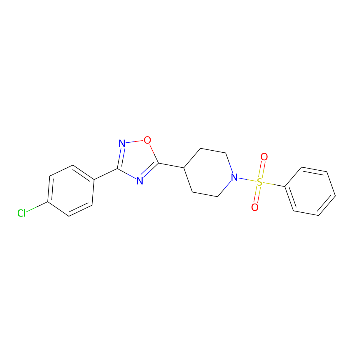 3-(4-Chlorophenyl)-5-(1-(phenylsulfonyl)piperidin-4-yl)-1,2,4-oxadiazole molecular structure, CAS 1004665-93-3