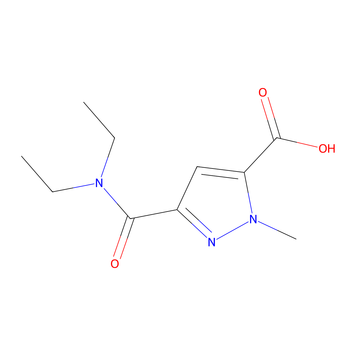3-(diethylcarbamoyl)-1-methyl-1H-pyrazole-5-carboxylic acid molecular structure, CAS 1004727-28-9