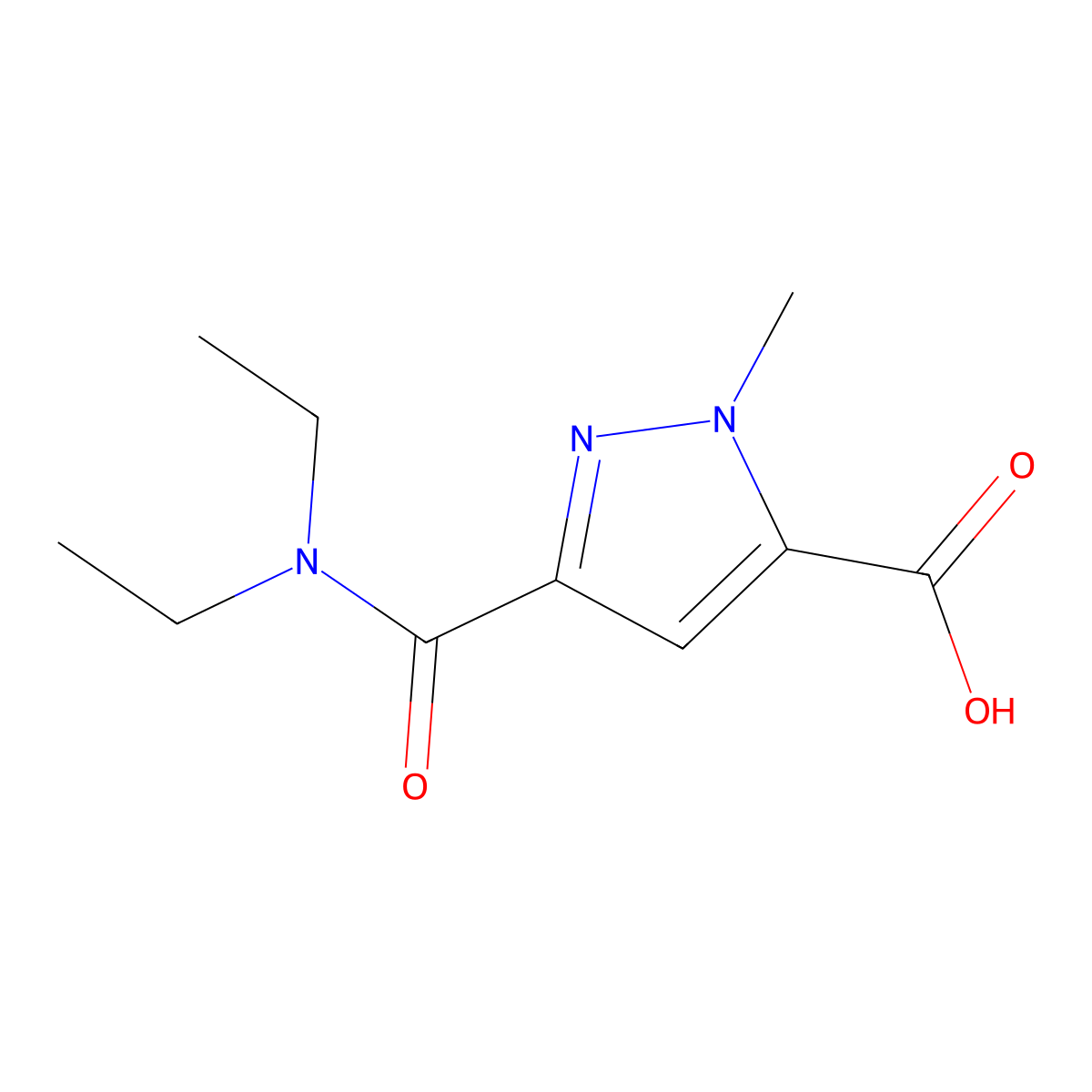 3-(diethylcarbamoyl)-1-methyl-1H-pyrazole-5-carboxylic acid molecular structure, CAS 1004727-28-9