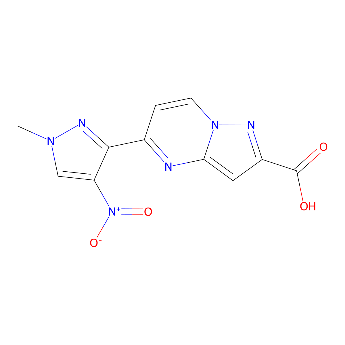 5-(1-methyl-4-nitro-1H-pyrazol-3-yl)pyrazolo[1,5-a]pyrimidine-2-carboxylic acid molecular structure, CAS 1004727-48-3