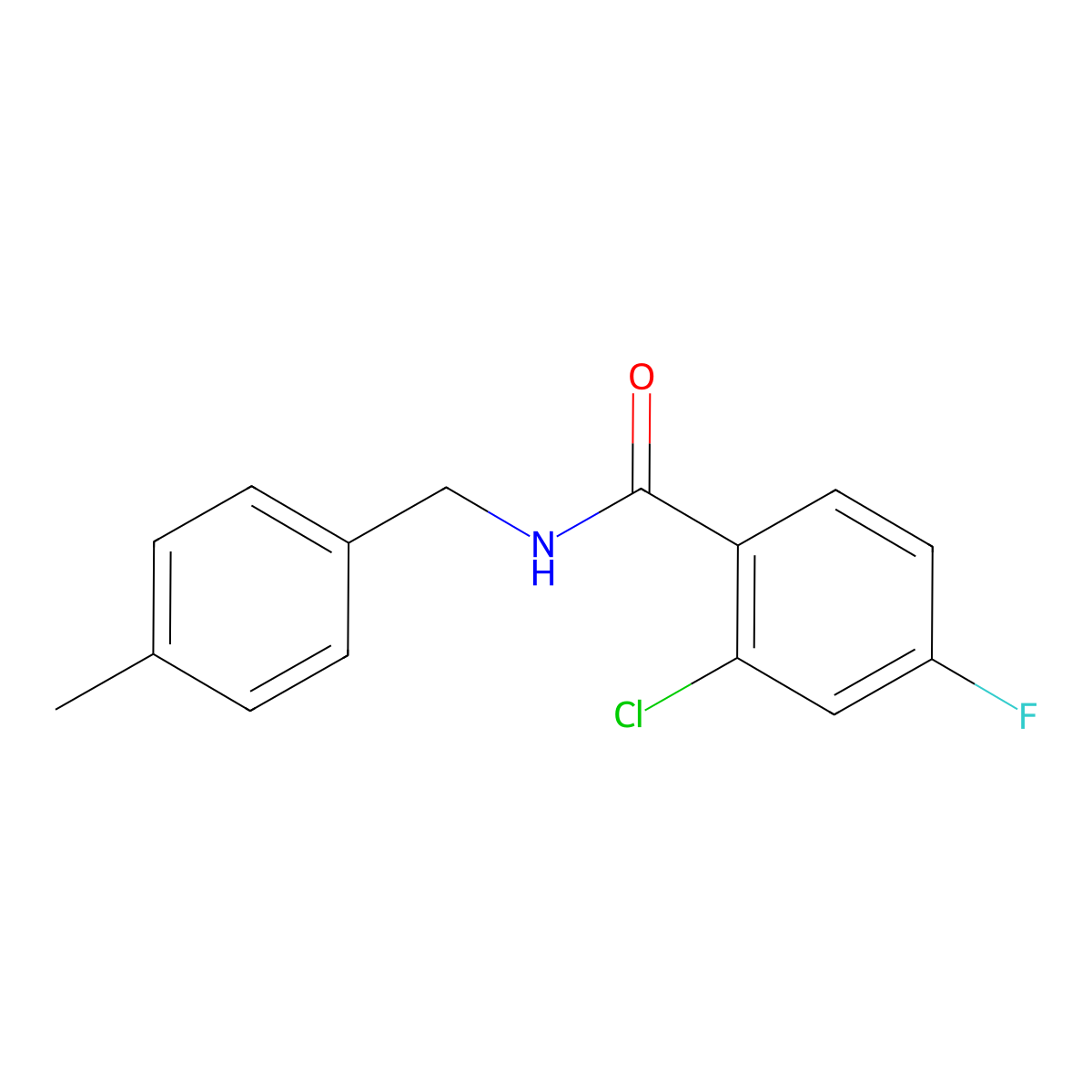 2-chloro-4-fluoro-N-[(4-methylphenyl)methyl]benzamide molecular structure, CAS 1004742-00-0