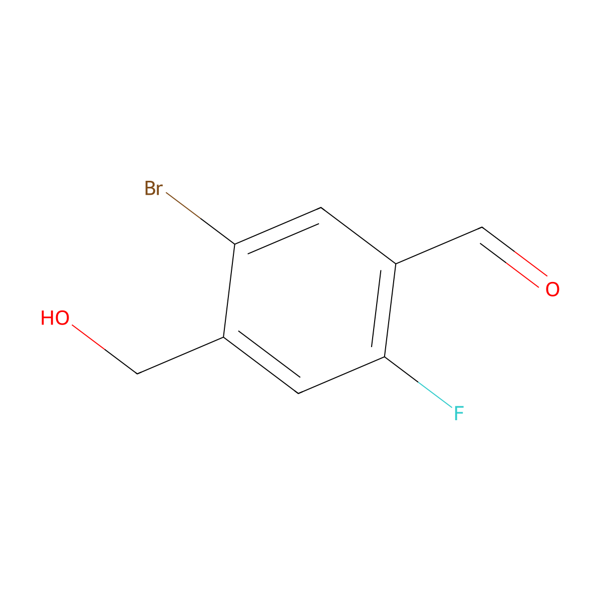 5-Bromo-2-fluoro-4-(hydroxymethyl)benzaldehyde molecular structure, CAS 1004779-85-4