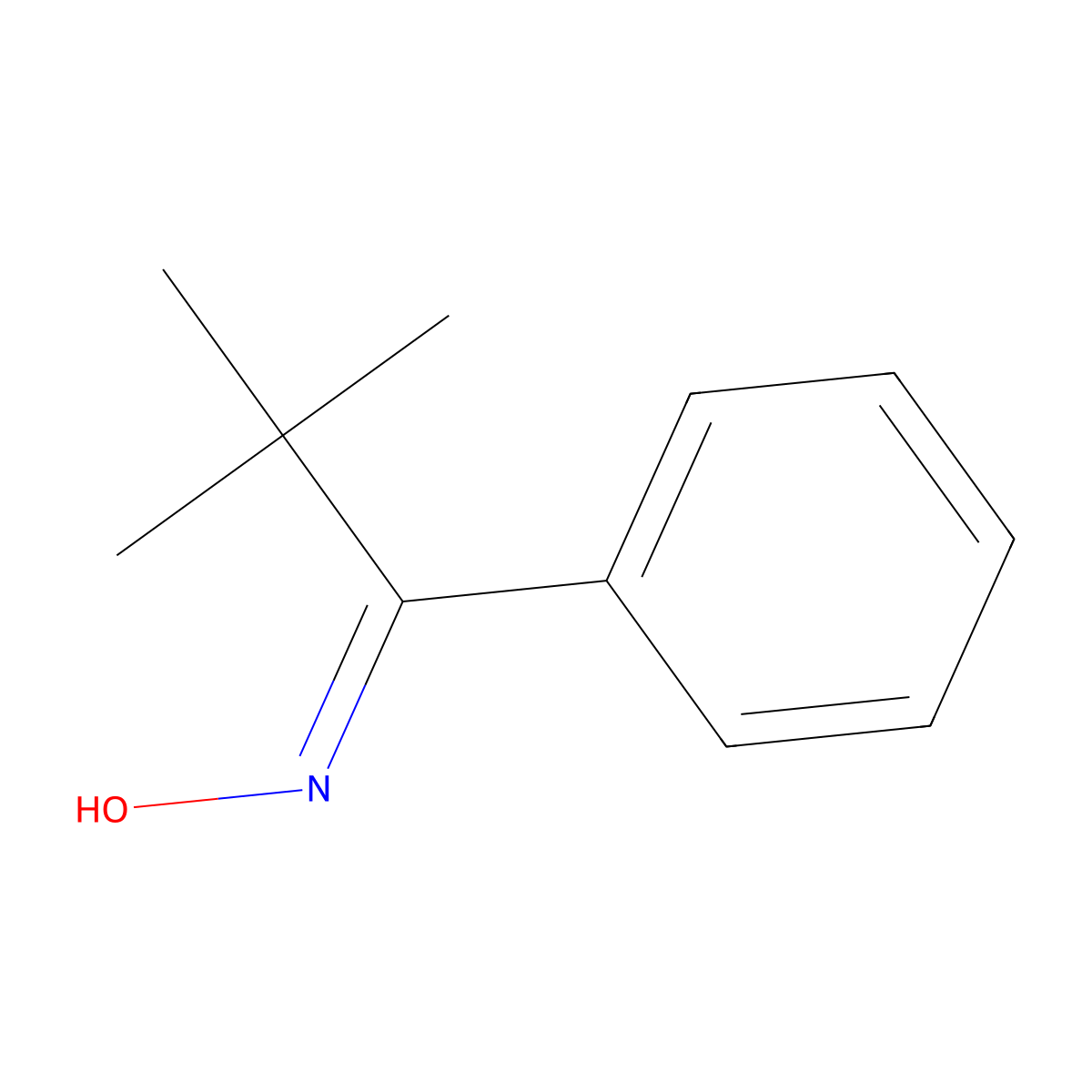 1-Propanone, 2,2-dimethyl-1-phenyl-, oxime, (E)- molecular structure, CAS 100485-49-2