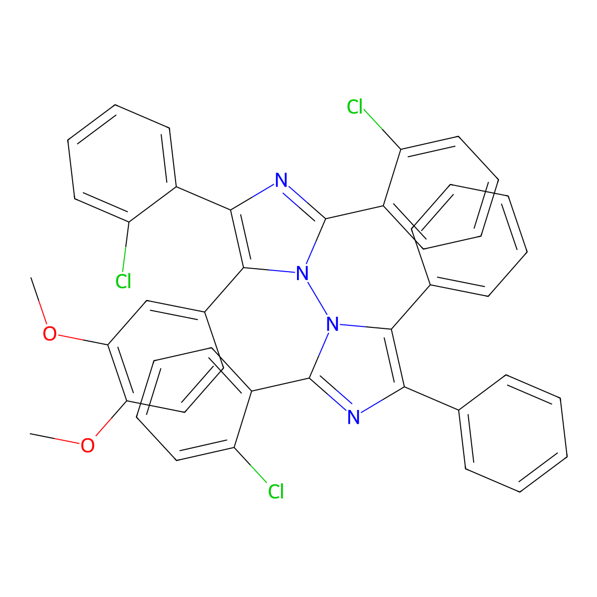 1,1'-Bi-1H-imidazole, 2,2',4-tris(2-chlorophenyl)-5-(3,4-dimethoxyphenyl)-4',5'-diphenyl- molecular structure, CAS 100486-97-3