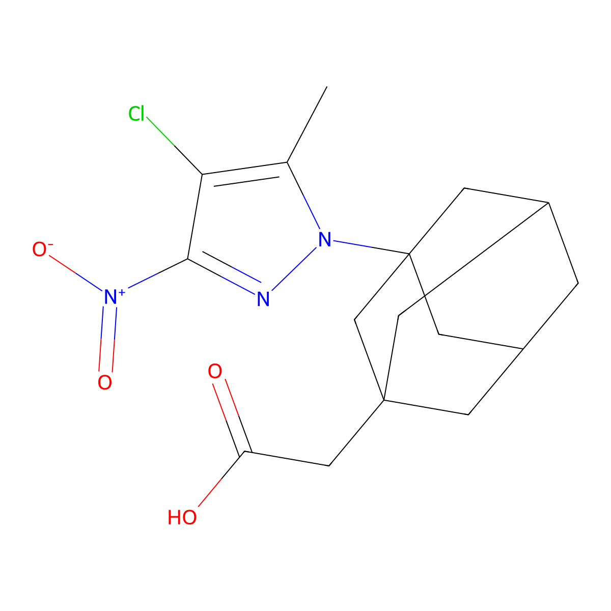 2-[3-(4-Chloro-5-methyl-3-nitropyrazolyl)adamantanyl]acetic acid molecular structure, CAS 1004951-68-1