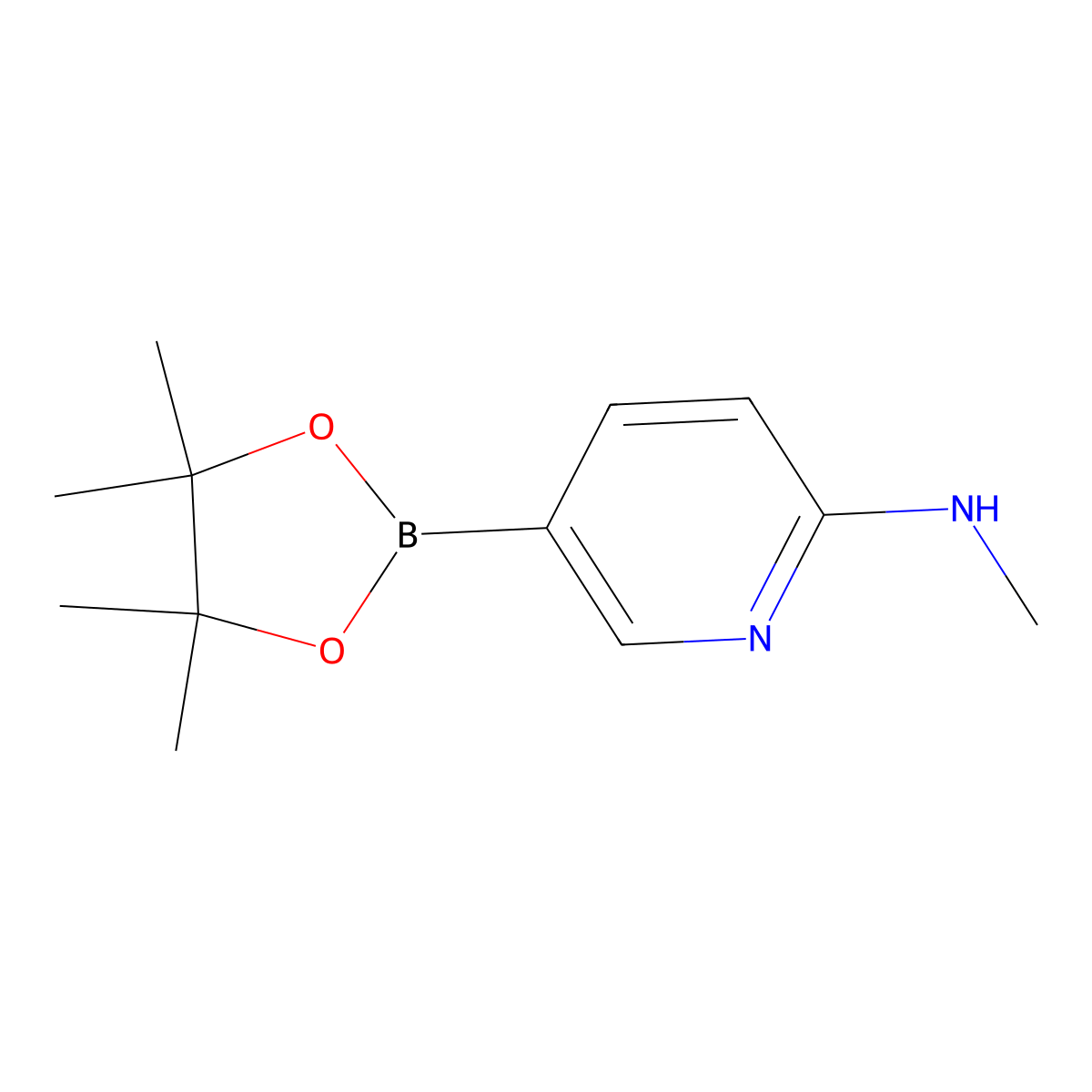 N-methyl-5-(4,4,5,5-tetramethyl-1,3,2-dioxaborolan-2-yl)pyridin-2-amine molecular structure, CAS 1005009-98-2