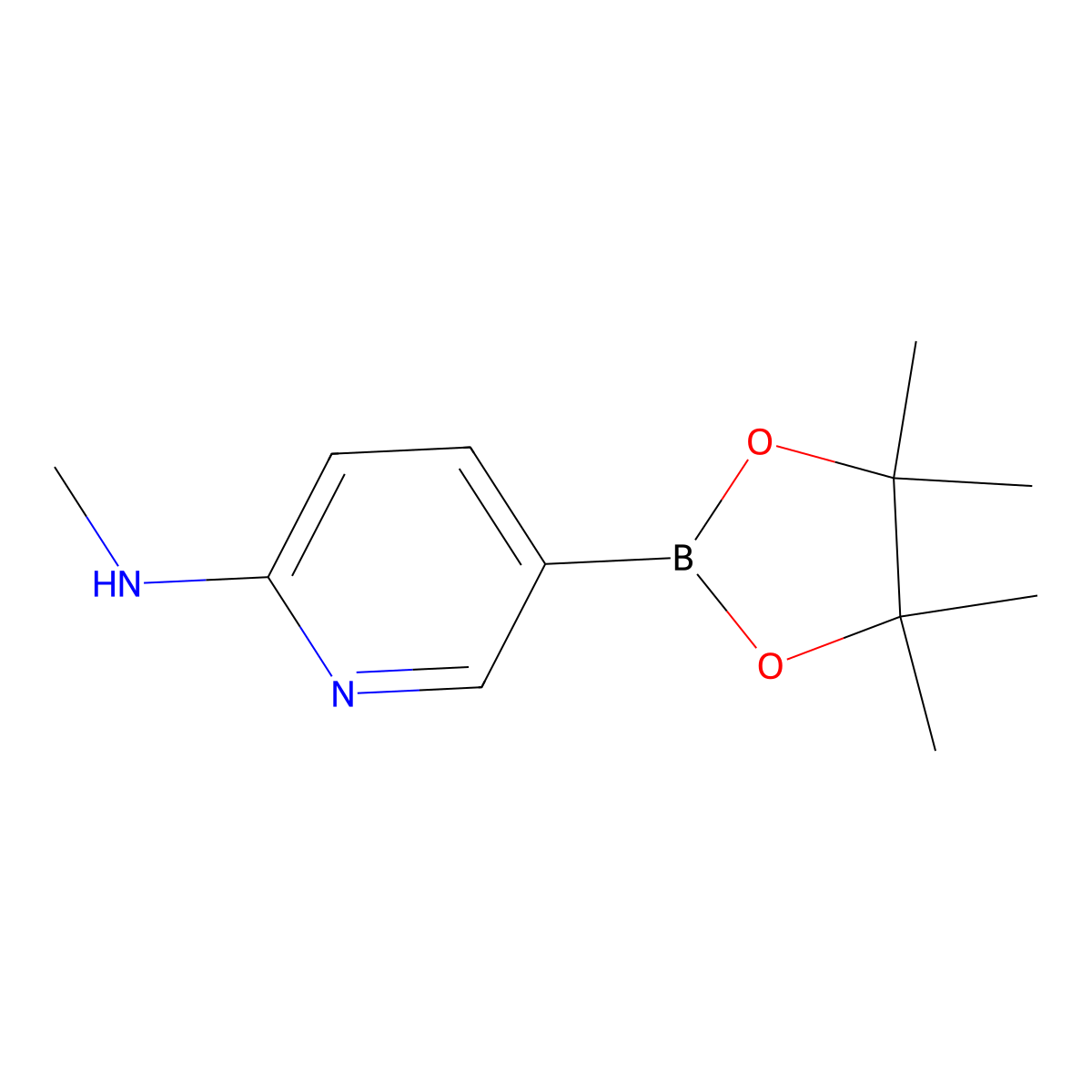 N-methyl-5-(4,4,5,5-tetramethyl-1,3,2-dioxaborolan-2-yl)pyridin-2-amine molecular structure, CAS 1005009-98-2