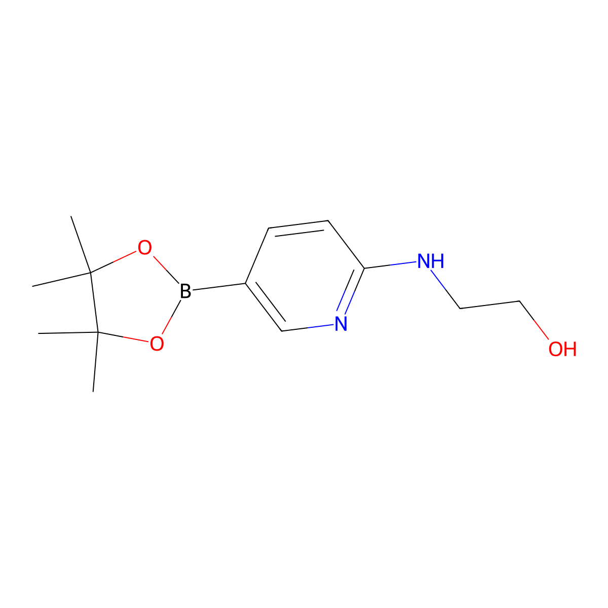 2-((5-(4,4,5,5-tetraMethyl-1,3,2-dioxaborolan-2-yl)pyridin-2-yl)aMino)ethanol molecular structure, CAS 1005009-99-3