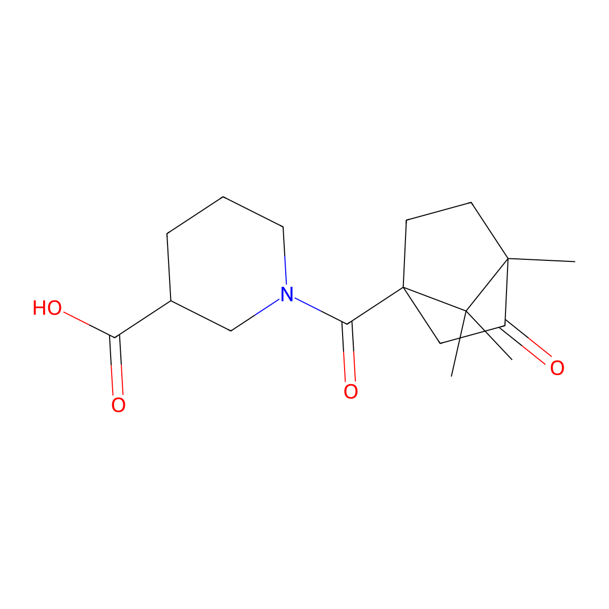 1-[(4,7,7-Trimethyl-3-oxobicyclo[2.2.1]hept-1-yl)carbonyl]piperidine-3-carboxylic acid molecular structure, CAS 1005035-02-8