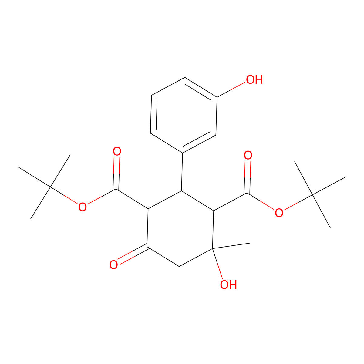 Di-tert-butyl 4-hydroxy-2-(3-hydroxyphenyl)-4-methyl-6-oxocyclohexane-1,3-dicarboxylate molecular structure, CAS 1005035-28-8