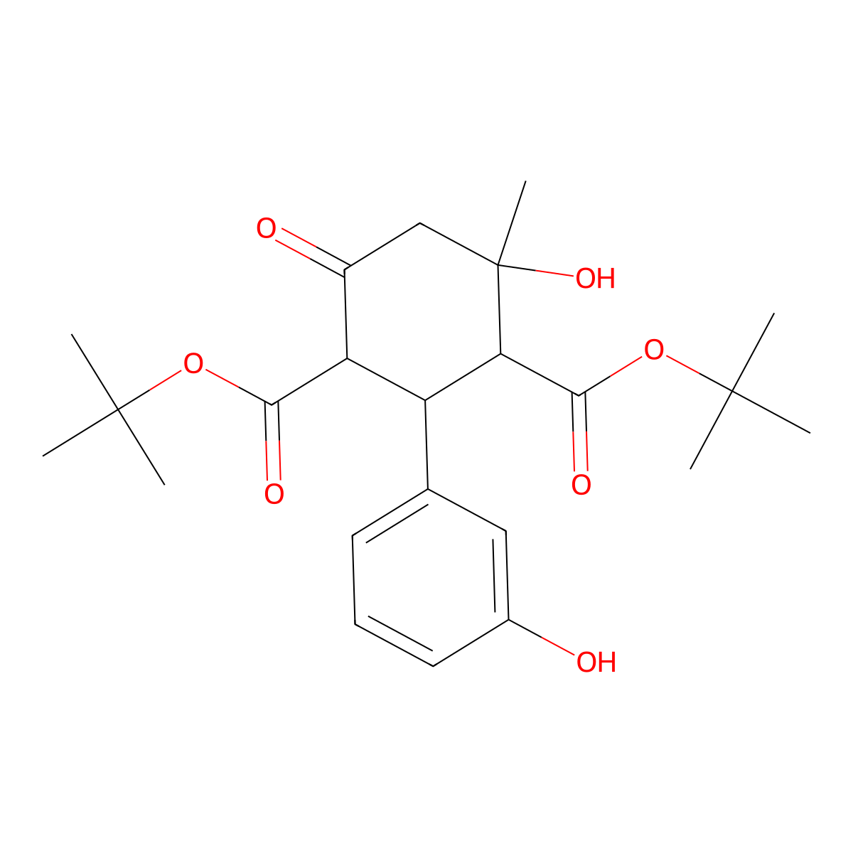 Di-tert-butyl 4-hydroxy-2-(3-hydroxyphenyl)-4-methyl-6-oxocyclohexane-1,3-dicarboxylate molecular structure, CAS 1005035-28-8