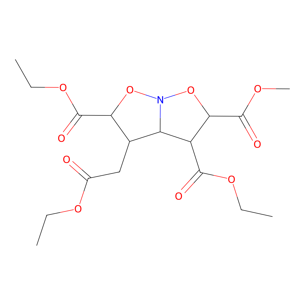 4-Ethoxycarbonylmethyl-tetrahydro-isoxazolo[2,3-b]isoxazole-2,3,5-tricarboxylic acid 3,5-diethyl ester 2-methyl ester molecular structure, CAS 1005035-57-3