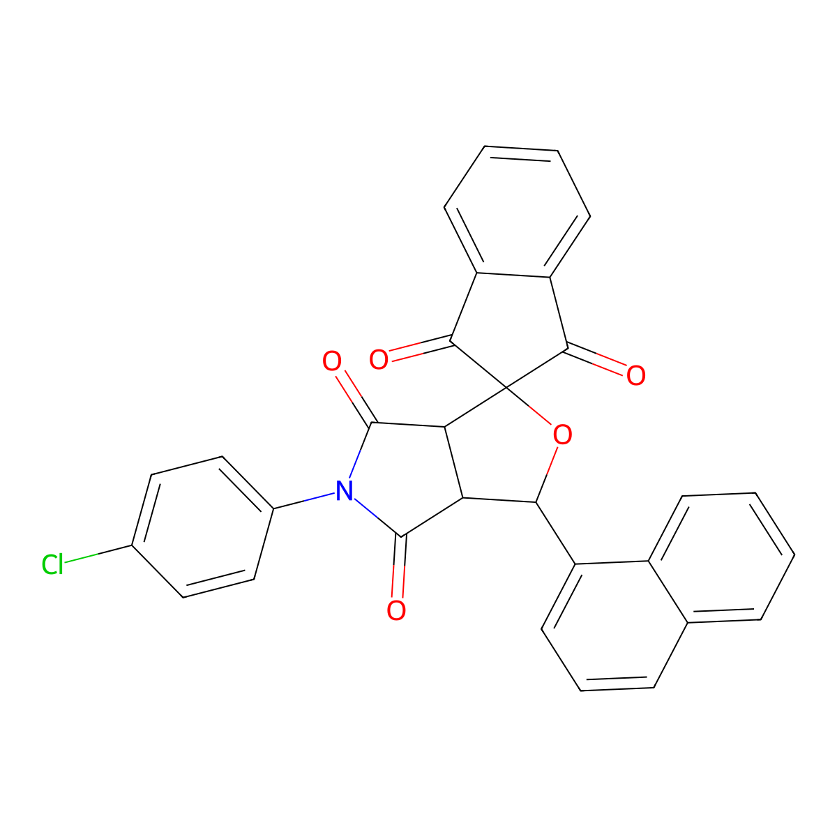 5-(4-chlorophenyl)-3-(naphthalen-1-yl)-3a,6a-dihydrospiro[furo[3,4-c]pyrrole-1,2'-indene]-1',3',4,6(3H,5H)-tetrone molecular structure, CAS 1005035-99-3