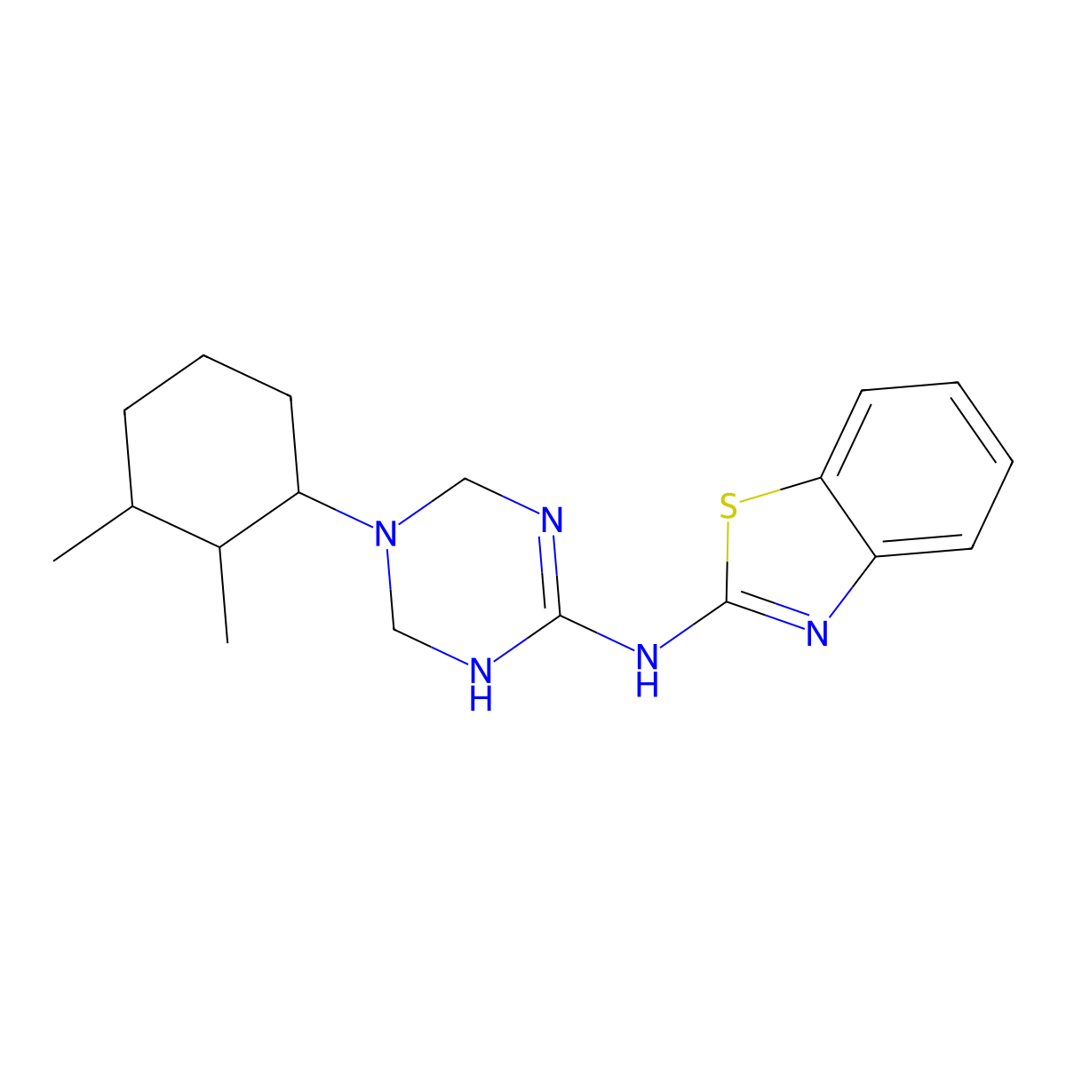 N-[5-(2,3-dimethylcyclohexyl)-1,4,5,6-tetrahydro-1,3,5-triazin-2-yl]-1,3-benzothiazol-2-amine molecular structure, CAS 1005036-26-9