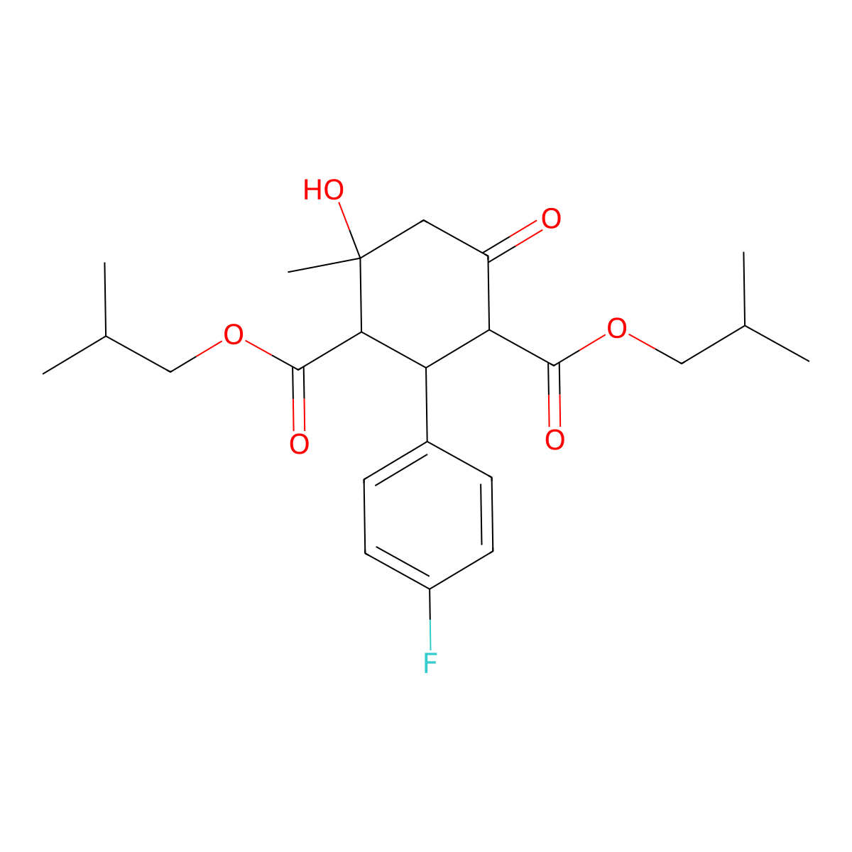 Bis(2-methylpropyl) 2-(4-fluorophenyl)-4-hydroxy-4-methyl-6-oxocyclohexane-1,3-dicarboxylate molecular structure, CAS 1005036-36-1