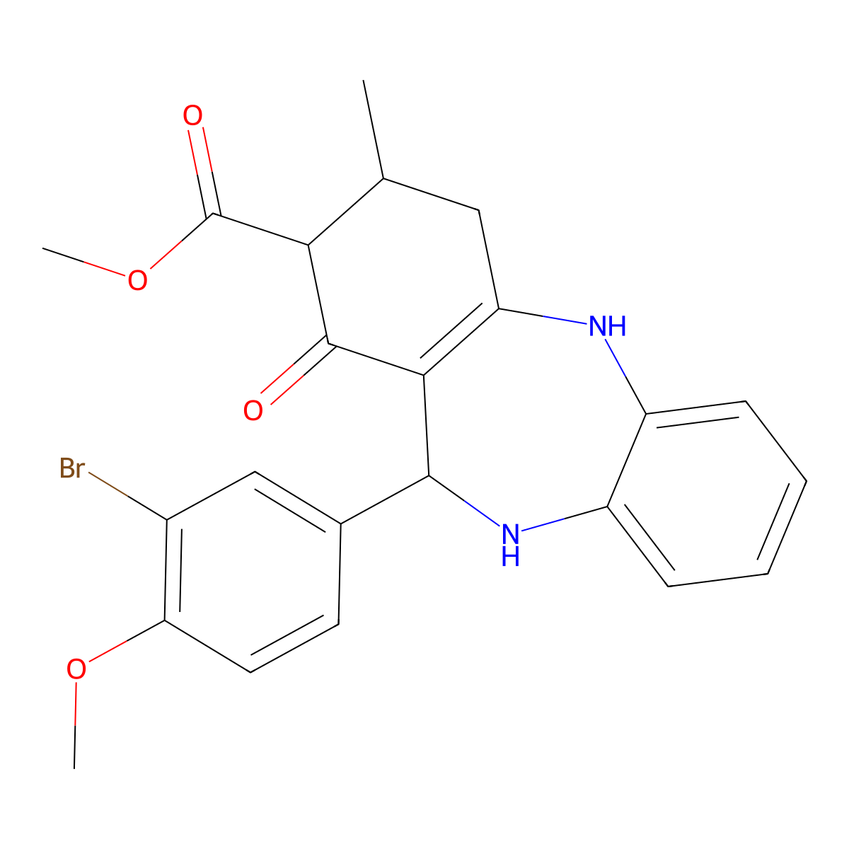 methyl 11-(3-bromo-4-methoxyphenyl)-3-methyl-1-oxo-2,3,4,5,10,11-hexahydro-1H-dibenzo[b,e][1,4]diazepine-2-carboxylate molecular structure, CAS 1005036-47-4