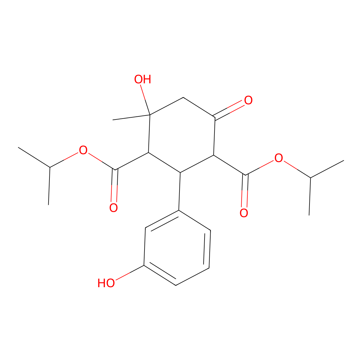 Diisopropyl 4-hydroxy-2-(3-hydroxyphenyl)-4-methyl-6-oxocyclohexane-1,3-dicarboxylate molecular structure, CAS 1005036-65-6