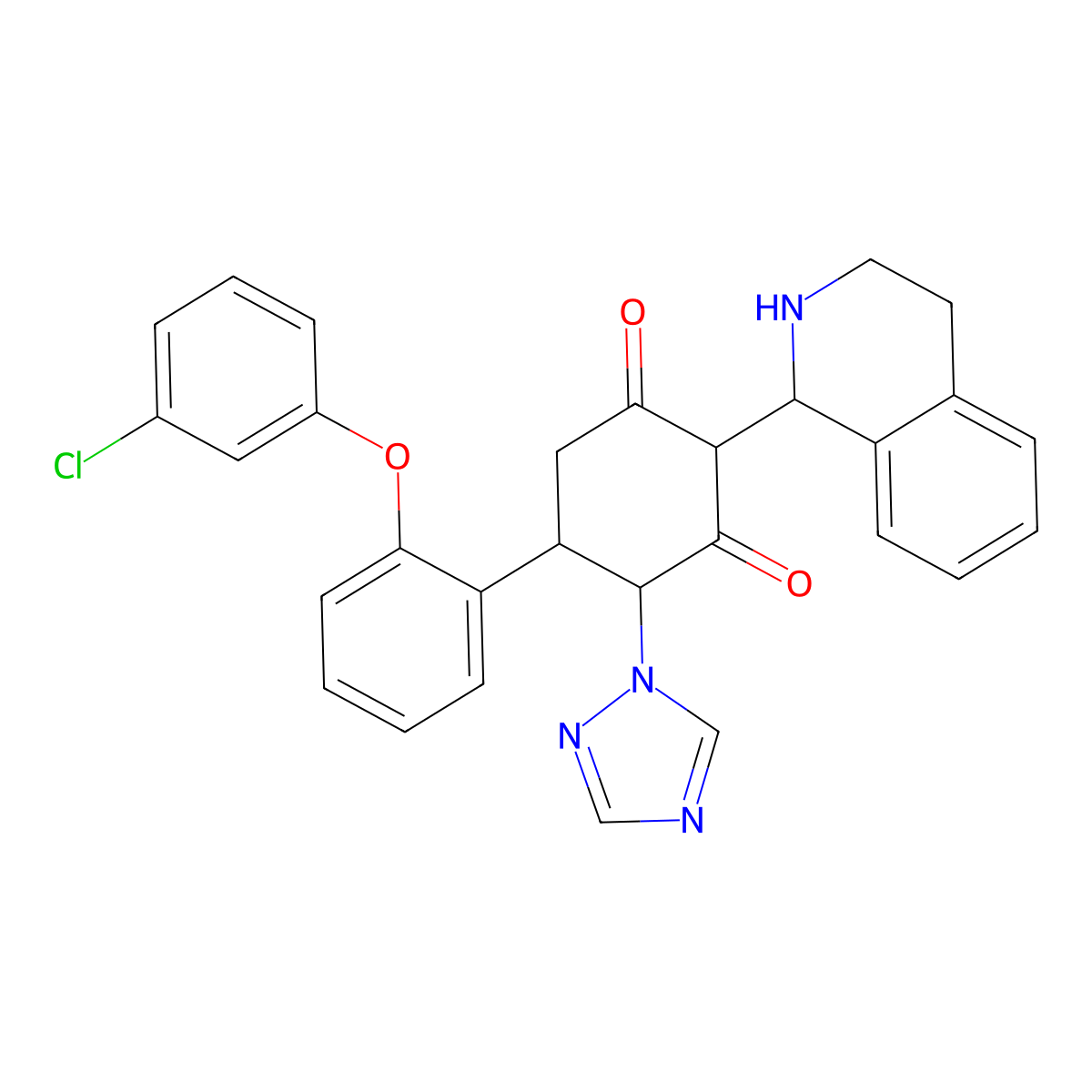 5-[2-(3-chlorophenoxy)phenyl]-2-(1,2,3,4-tetrahydro-1-isoquinolinyl)-4-(1H-1,2,4-triazol-1-yl)-1,3-cyclohexanedione molecular structure, CAS 1005039-85-9