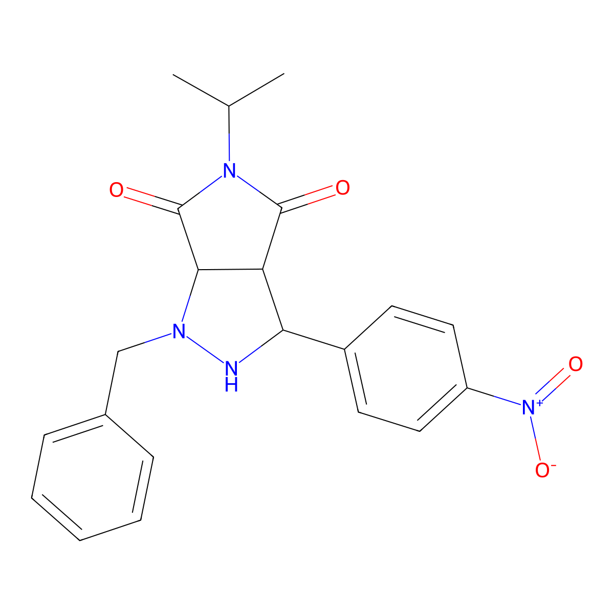 1-benzyl-3-(4-nitrophenyl)-5-(propan-2-yl)tetrahydropyrrolo[3,4-c]pyrazole-4,6(1H,5H)-dione molecular structure, CAS 1005040-07-2